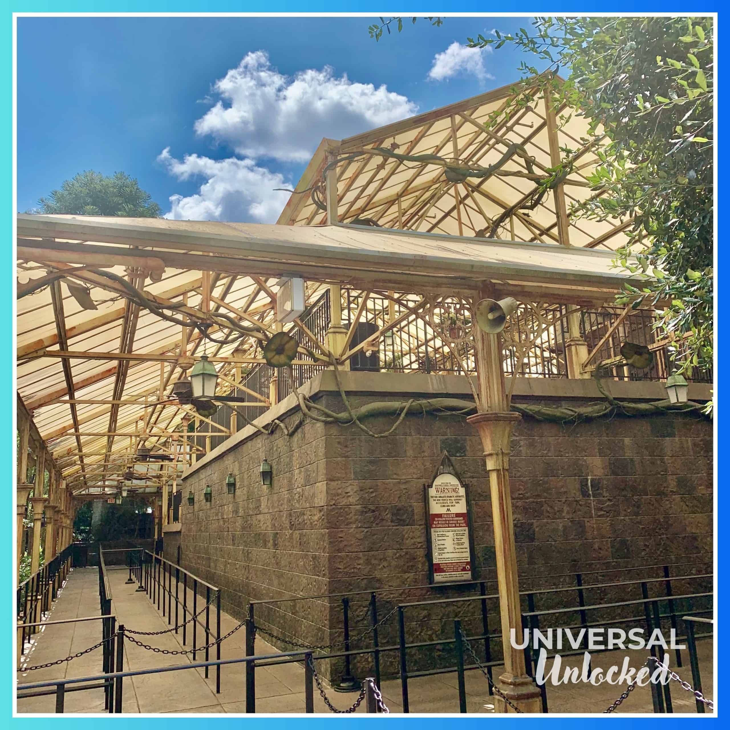 The greenhouses at Harry Potter and the Forbidden Journey™ in The Wizarding World of Harry Potter™ – Hogsmeade™