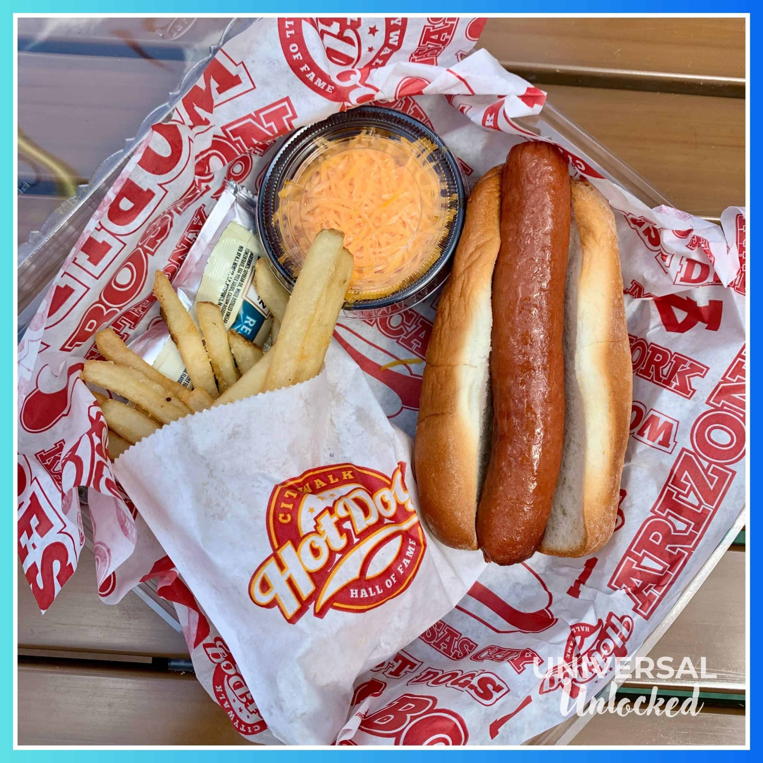 Gluten free hot dog at the Hot Dog Hall of Fame in Universal CityWalk Orlando