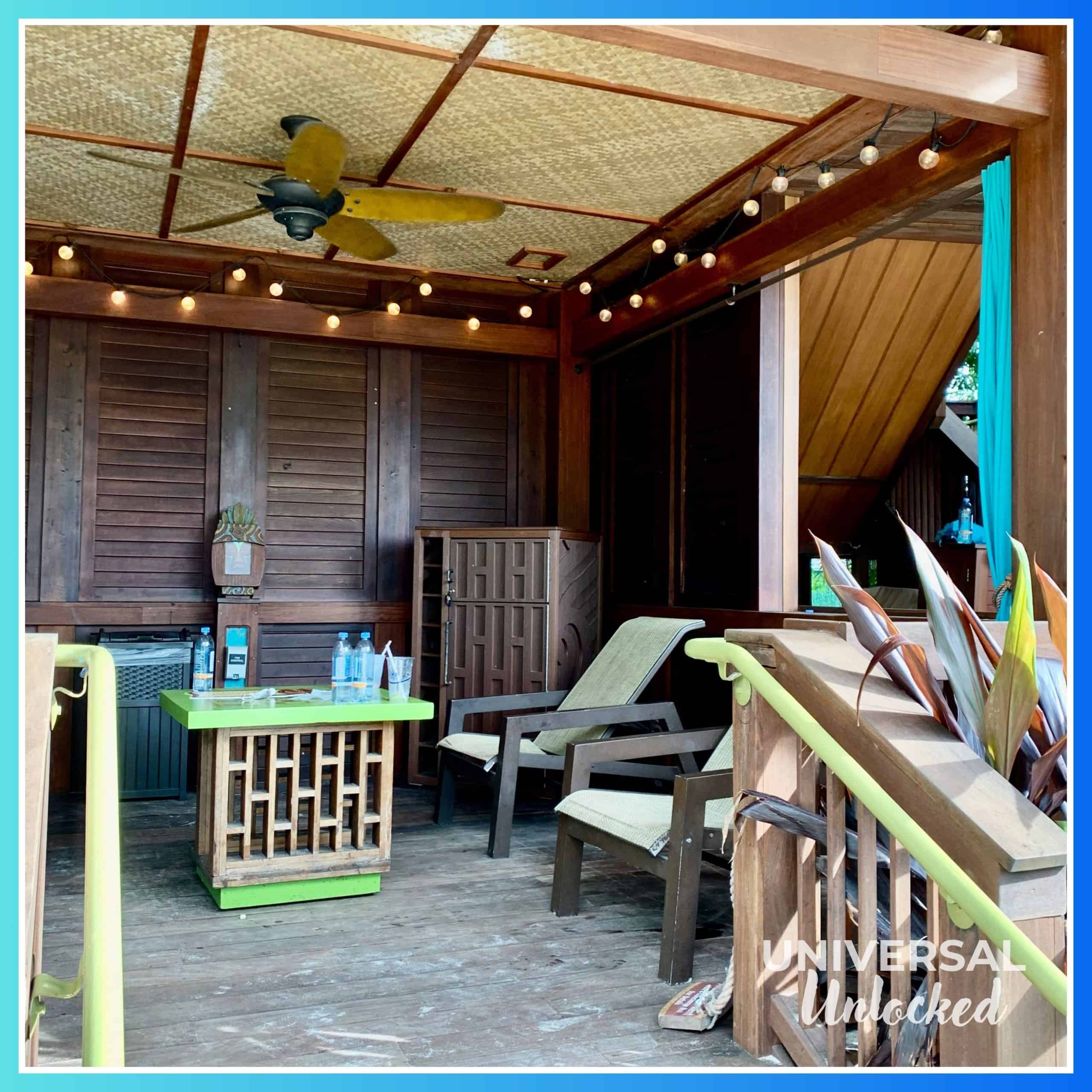 Inside a private cabana at the Volcano Bay water park