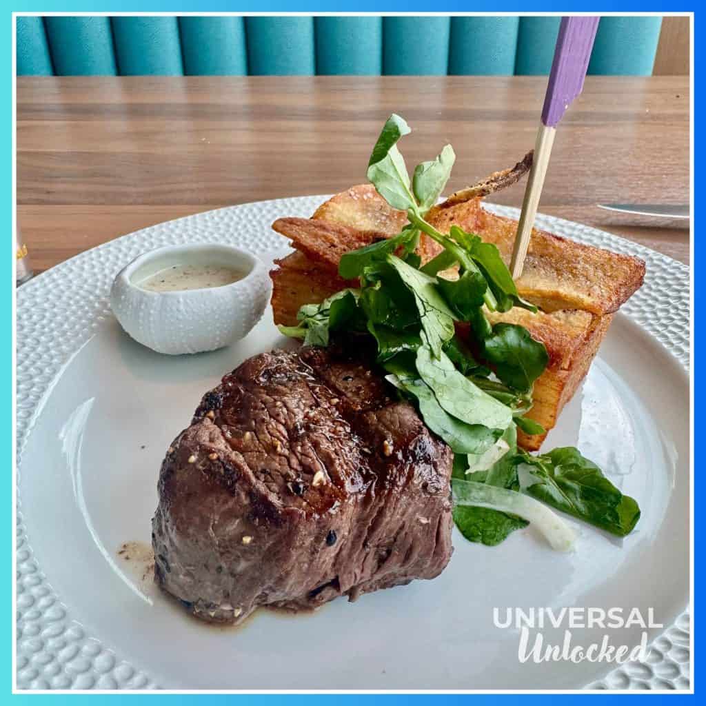 Atlantic Filet Mignon with crispy potatoes at Atlantic restaurant at EPIC Universe