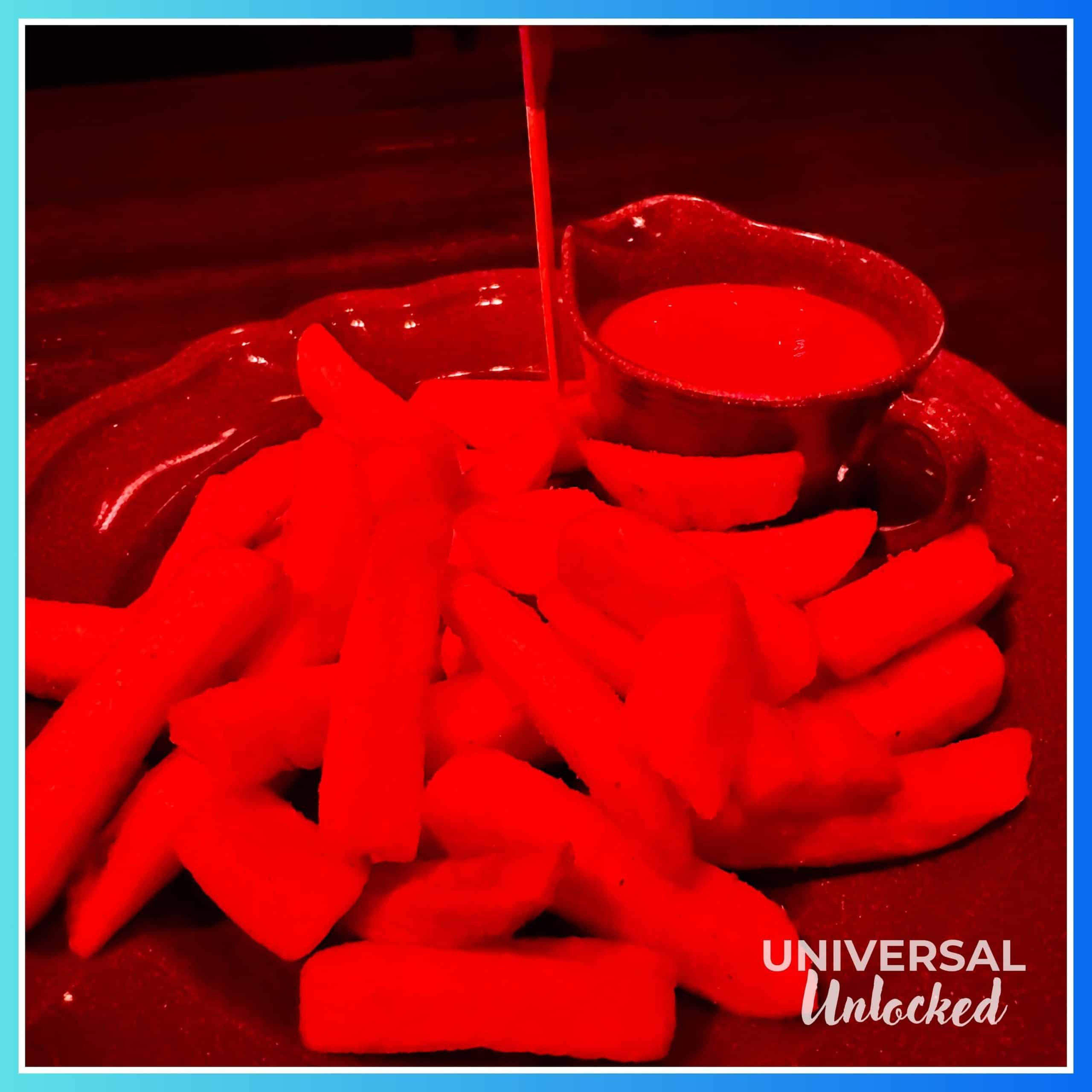 Fries at Das Steakhouse in Dark Universe at EPIC Universe for the Universal Unlocked gluten free at epic universe travel guide