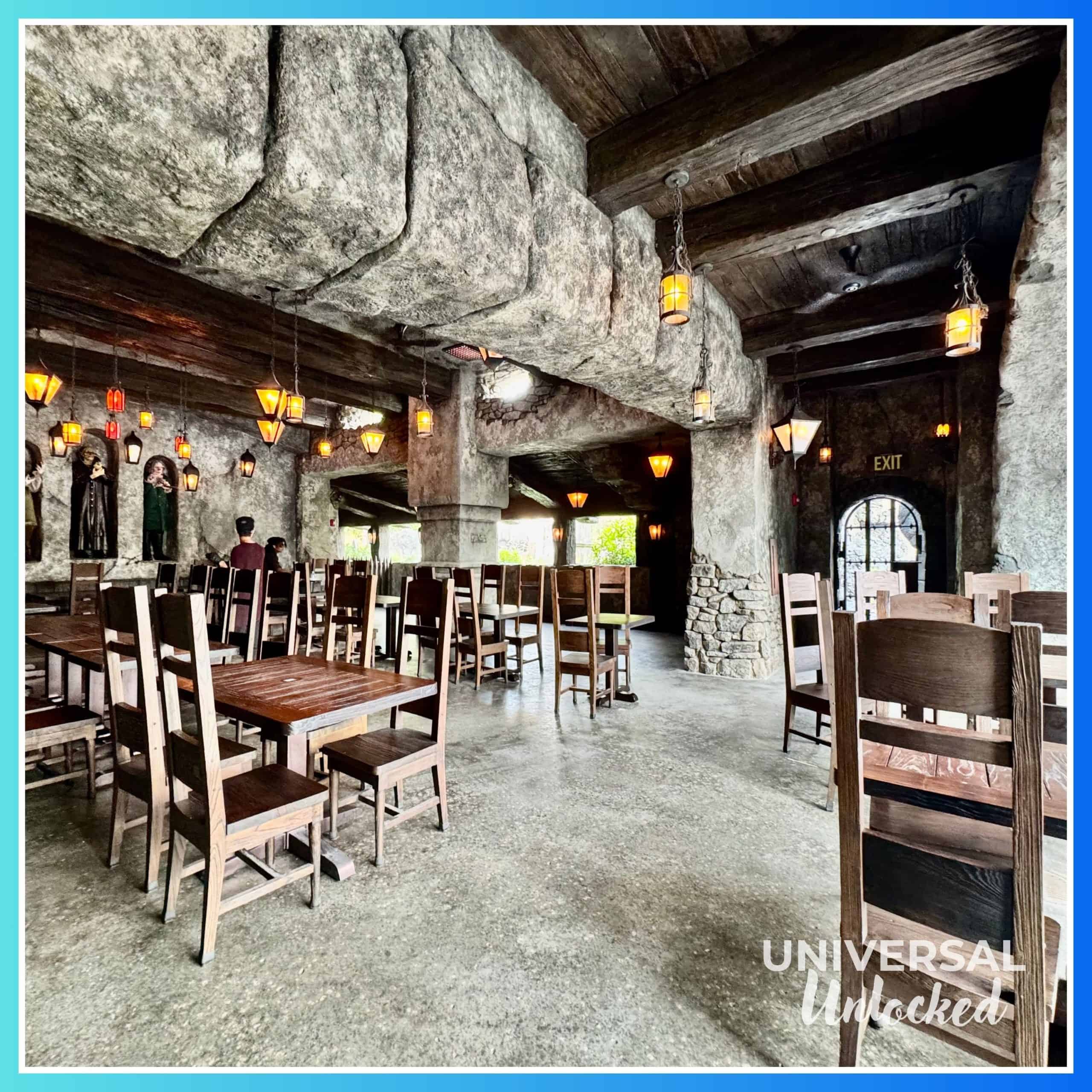 Patio at Das Steakhouse in Dark Universe at EPIC Universe for the Universal Unlocked gluten free at epic universe travel guide