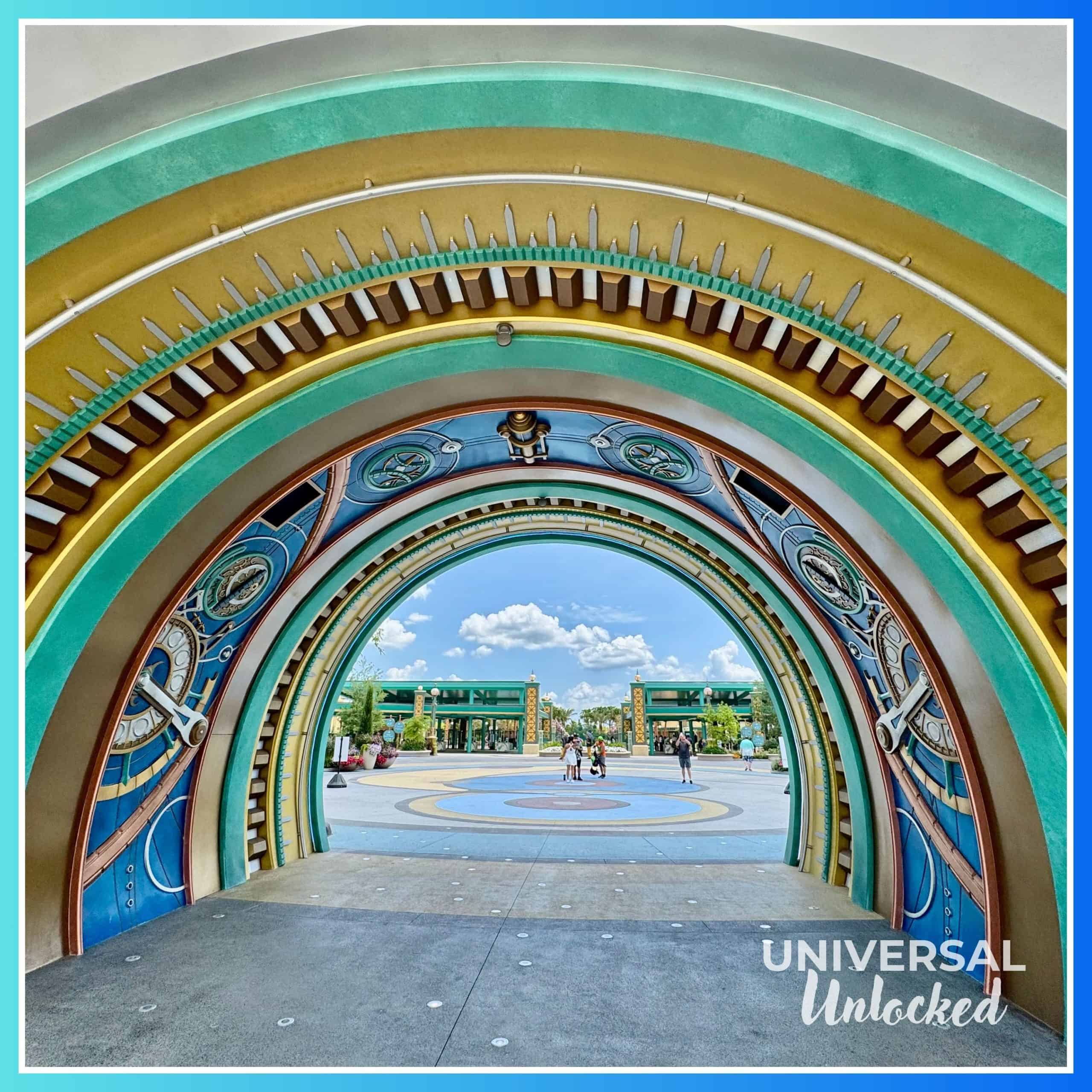 View looking out of the main portal at EPIC Universe