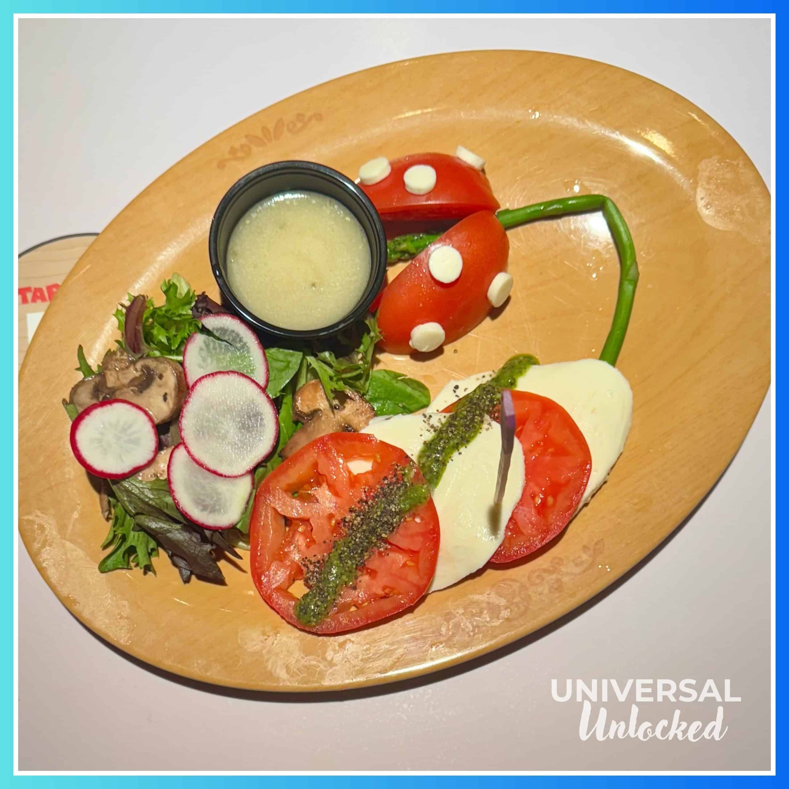 Piranha Plant Caprese salad at the Toadstool Cafe in SUPER NINTENDO WORLD at EPIC Universe