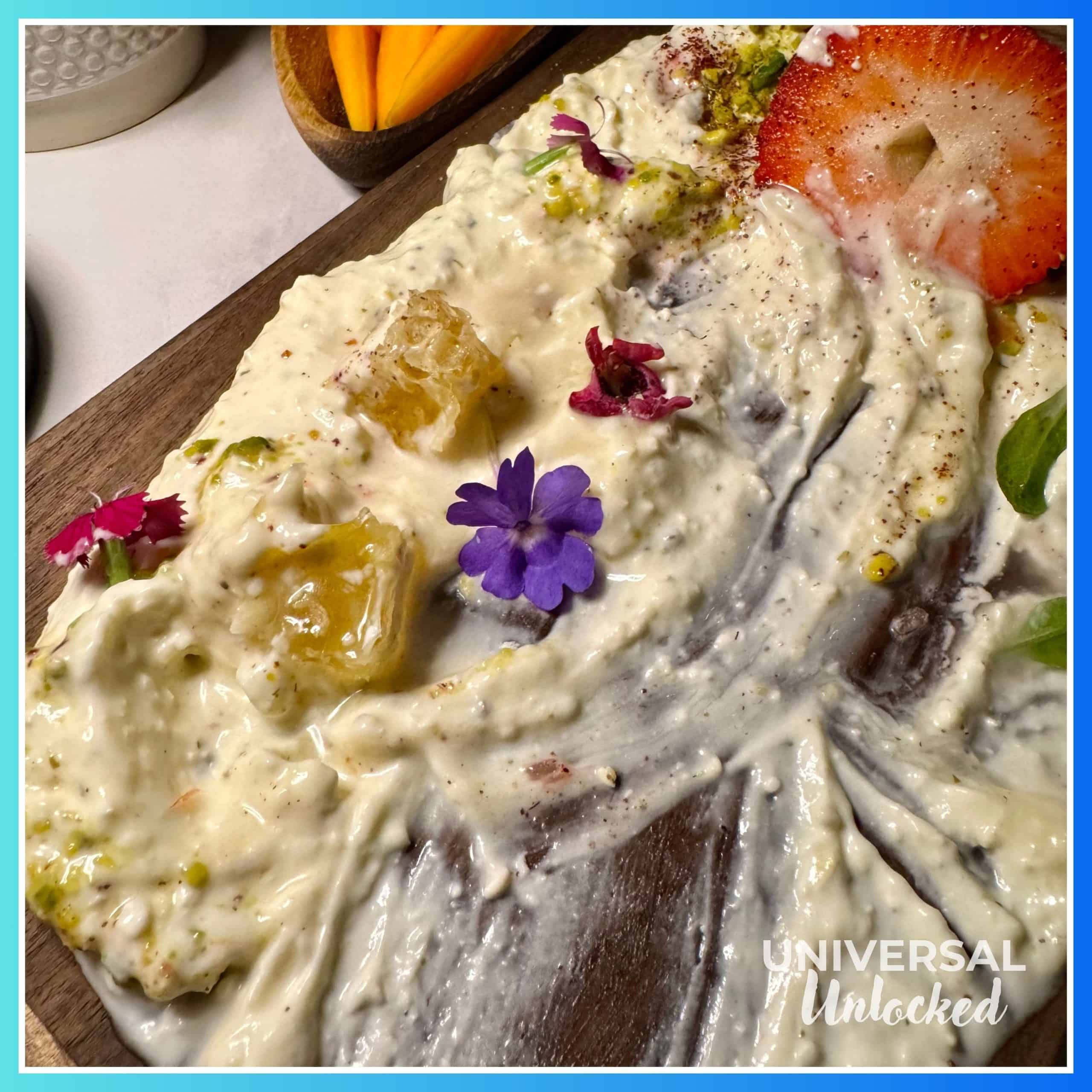 Farmer's Cheese gluten free appetizer at Bar Helios at the Helios Grand Hotel for Universal Unlocked's gluten free guide to epic universe hotels
