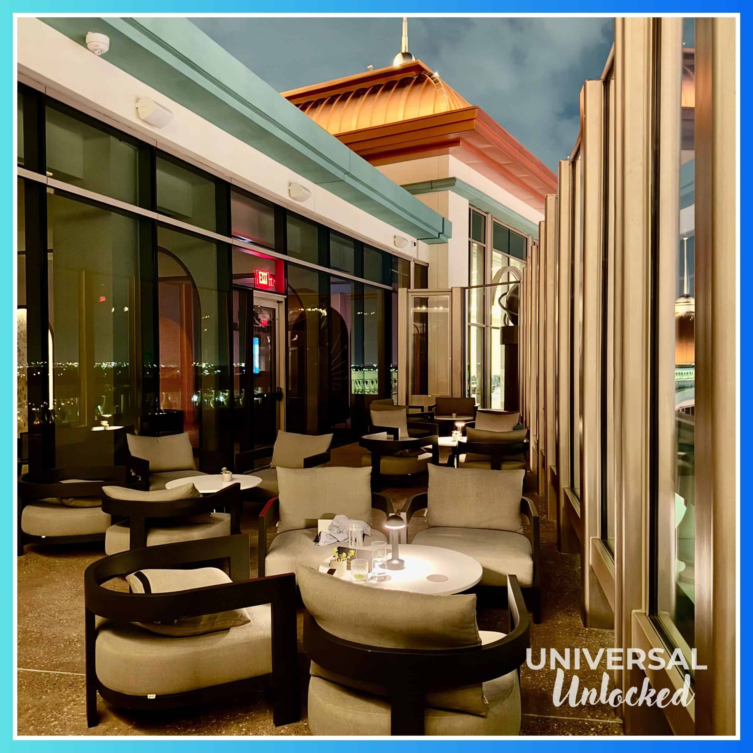 Outside Bar Helios at the Helios Grand Hotel for Universal Unlocked's gluten free guide to epic universe hotels