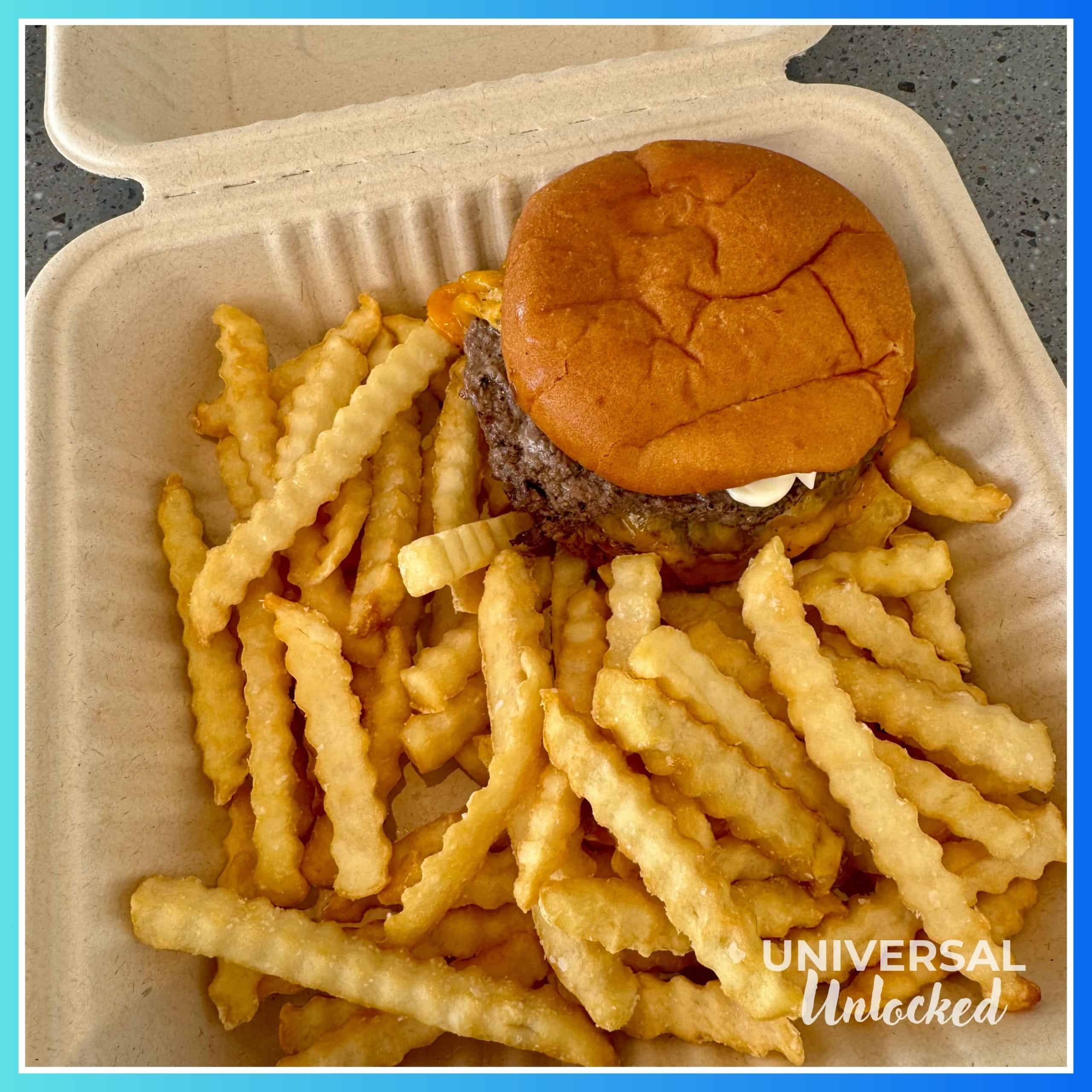 Cheeseburger and fries from Moonrise Grill at Terra Luna Resort