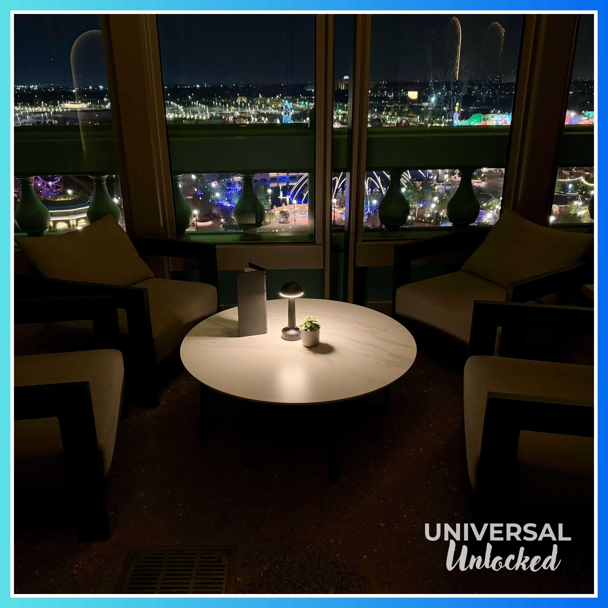 Outdoor seating Bar Helios at the Helios Grand Hotel for Universal Unlocked's gluten free guide to epic universe hotels