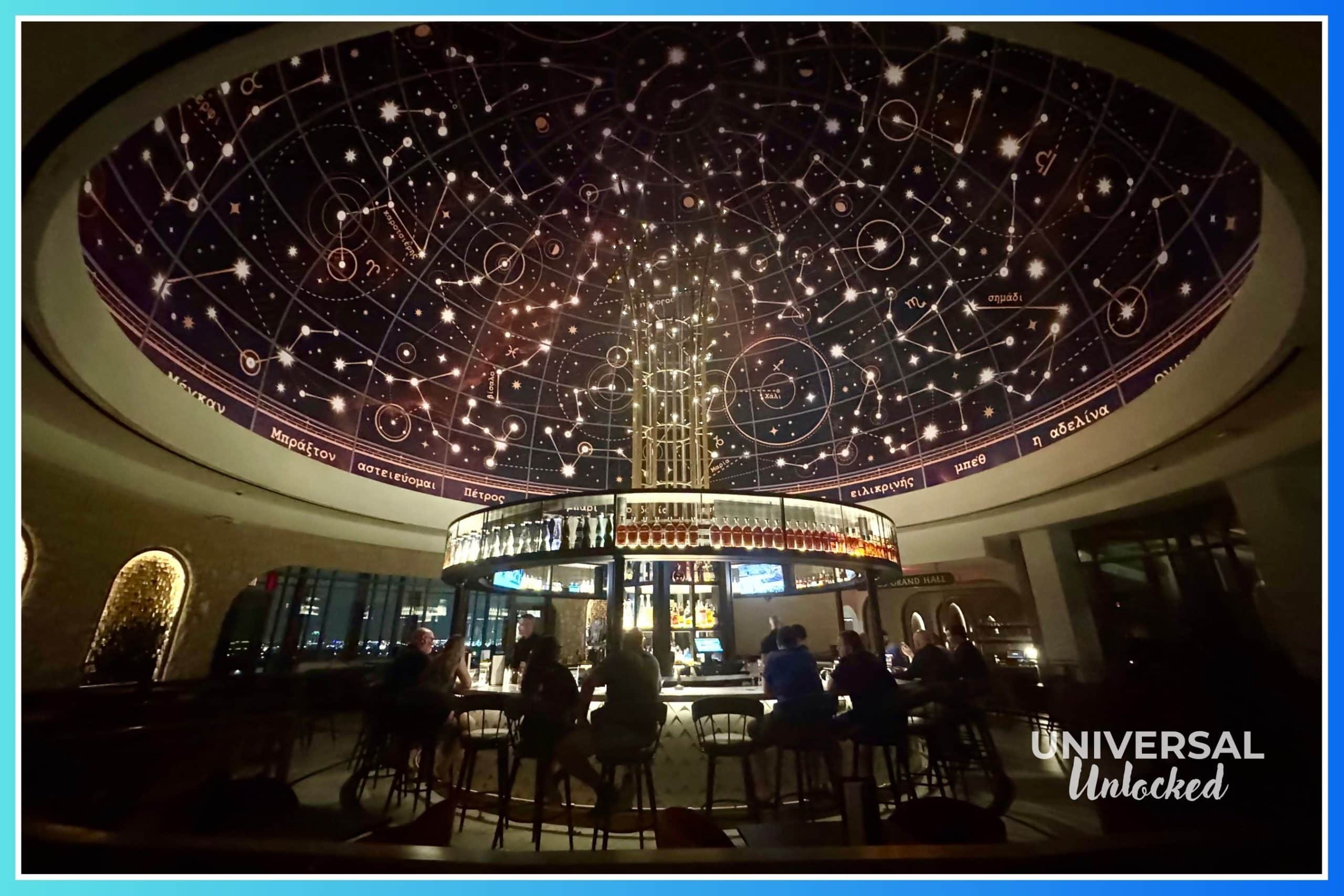 Inside Bar Helios at the Helios Grand Hotel for the Universal Unlocked ultimate gluten free guide to EPIC Universe hotels