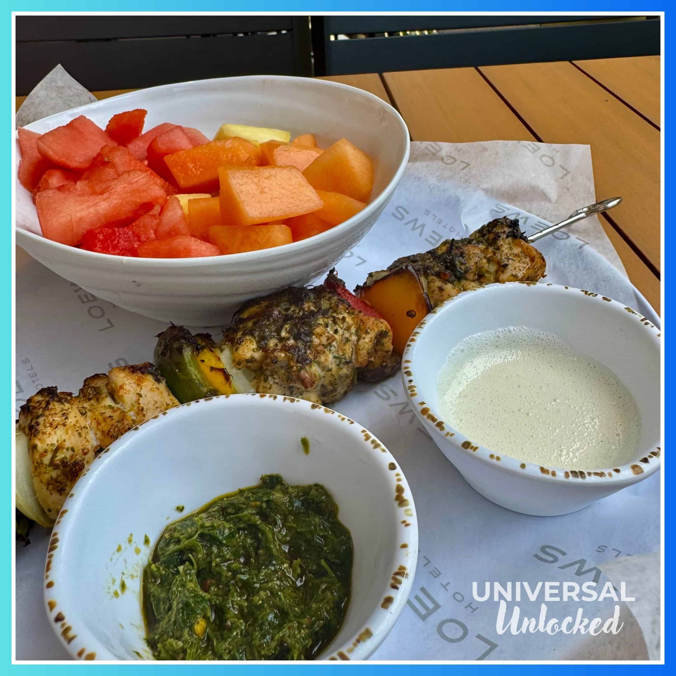 Chicken skewer plate at the Lotus Lagoon