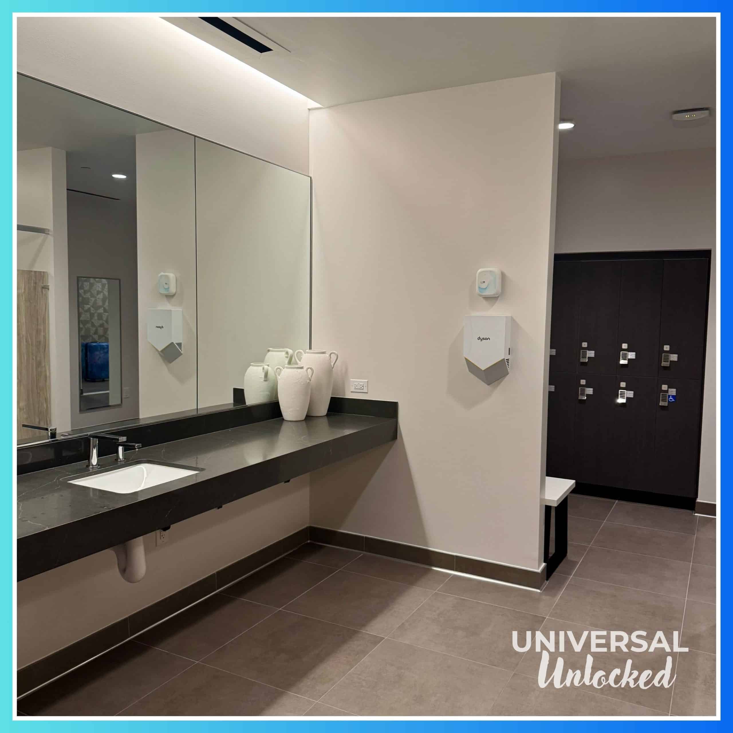 Women's locker room off the fitness center at the Helios Grand Hotel
