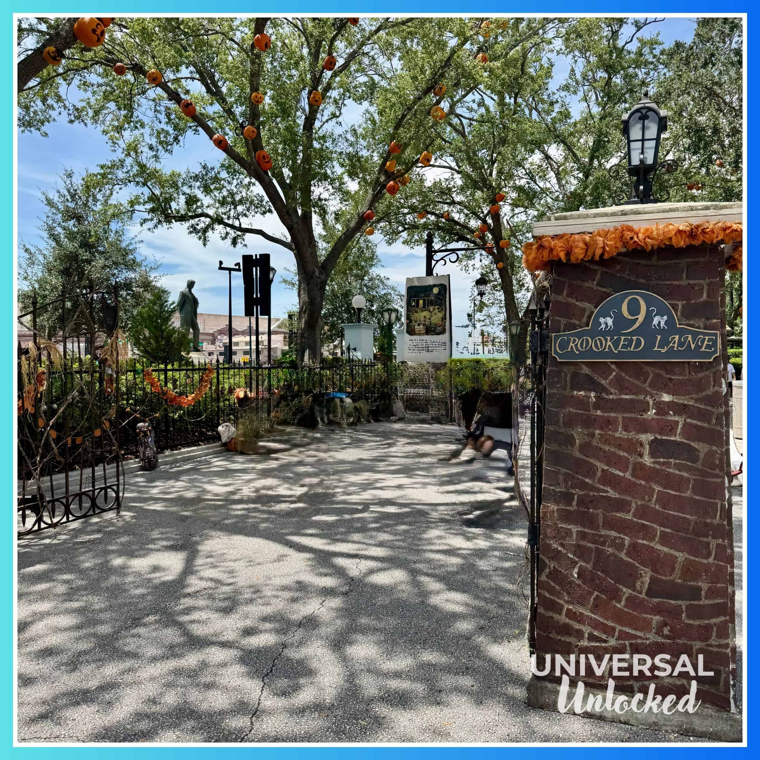 Sets for the Cat Lady of Crooked Lane at Halloween Horror Nights 2025 seen in August 2025 at Universal Studios Florida