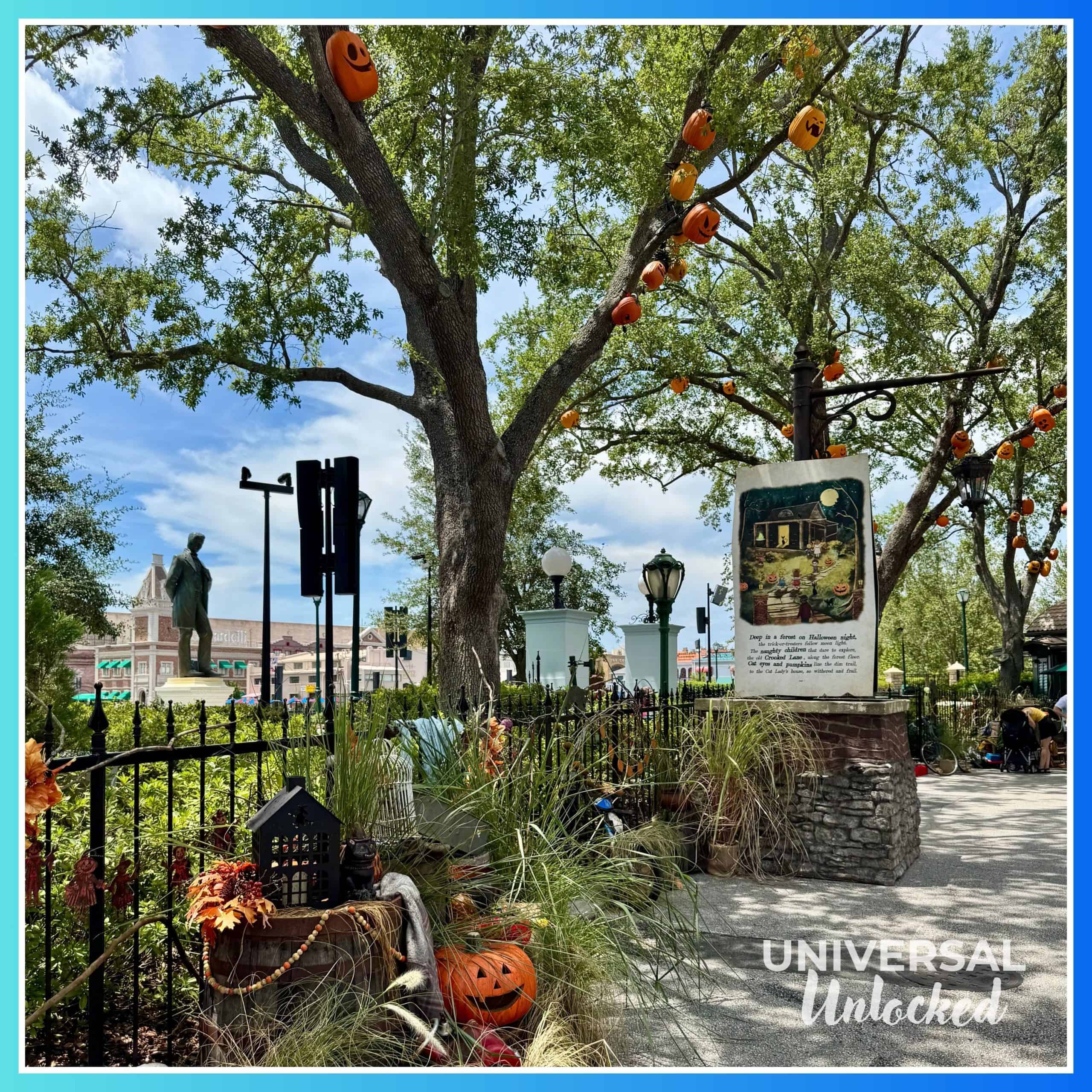 Sets for the Cat Lady of Crooked Lane at Halloween Horror Nights 2025 seen in August 2025 at Universal Studios Florida