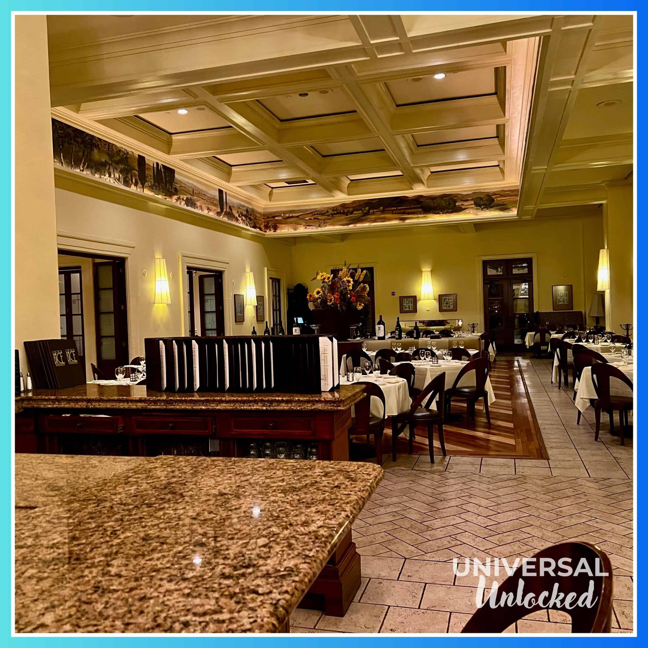 Dining room at BICE Ristorante at Portofino Bay Hotel