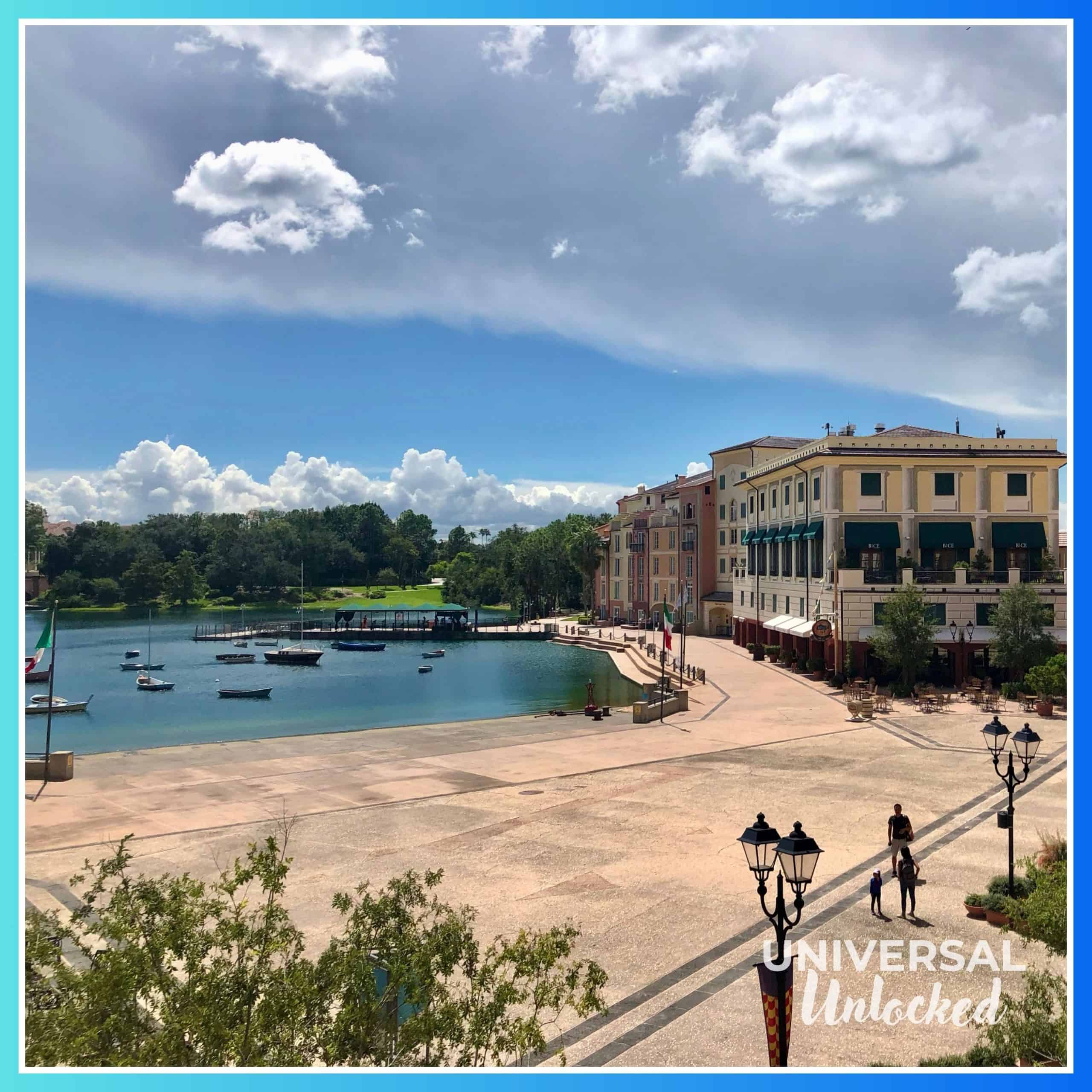 View from a bay view room at Portofino bay hotel
