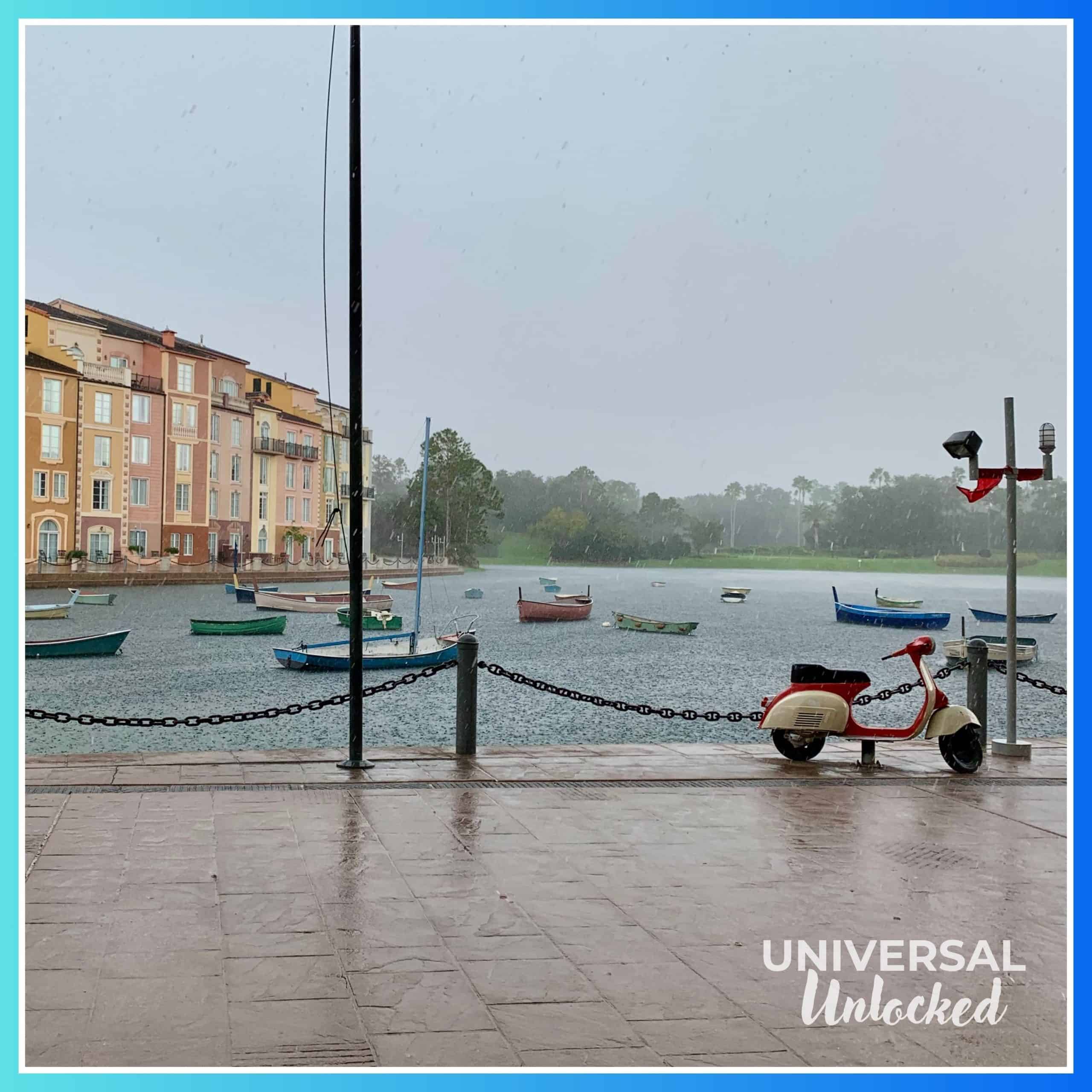 Rainy day at Portofino Bay Hotel for the Universal Unlocked Loews Portofino Bay Hotel Review