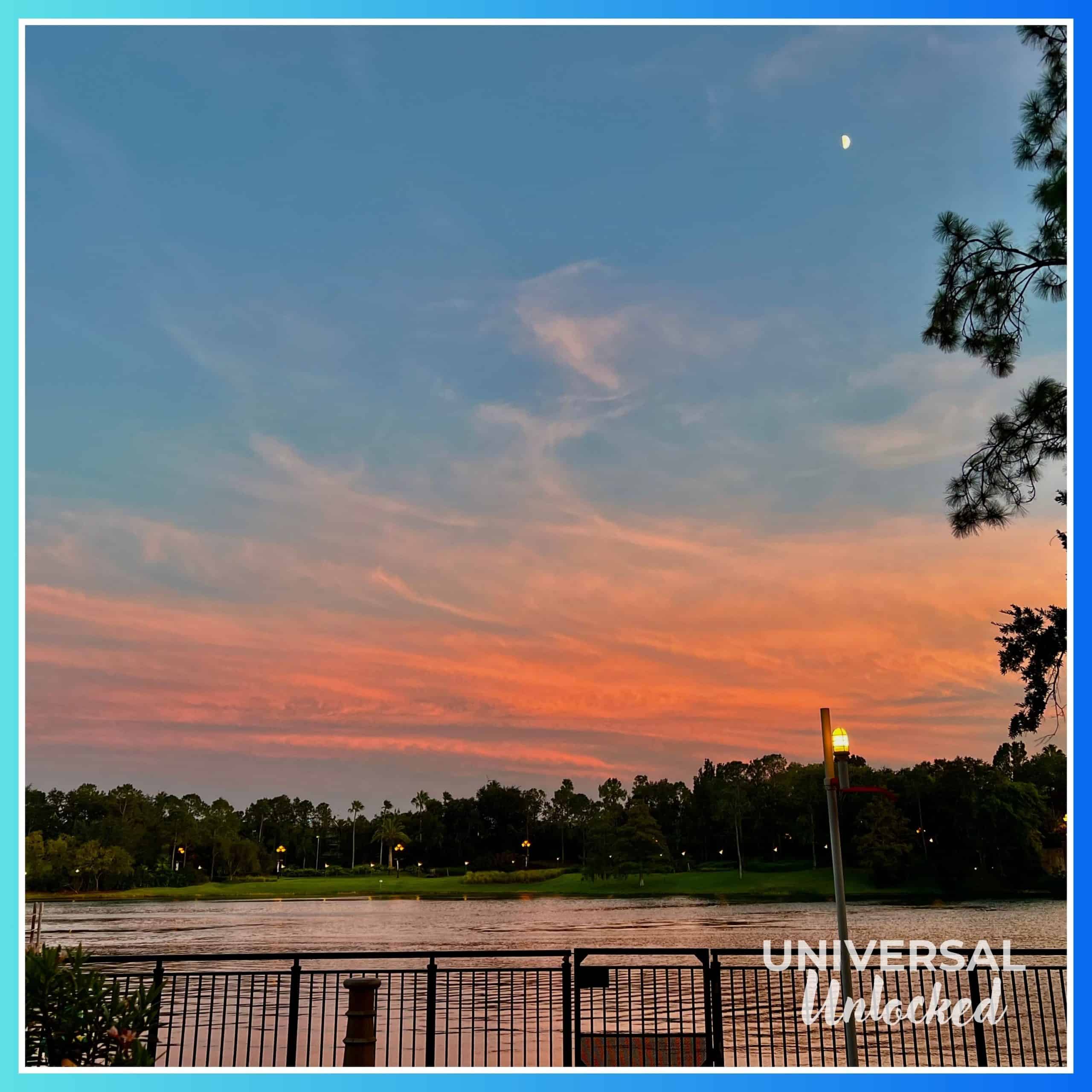 Sunset across the river at Loews Portofino Bay Hotel