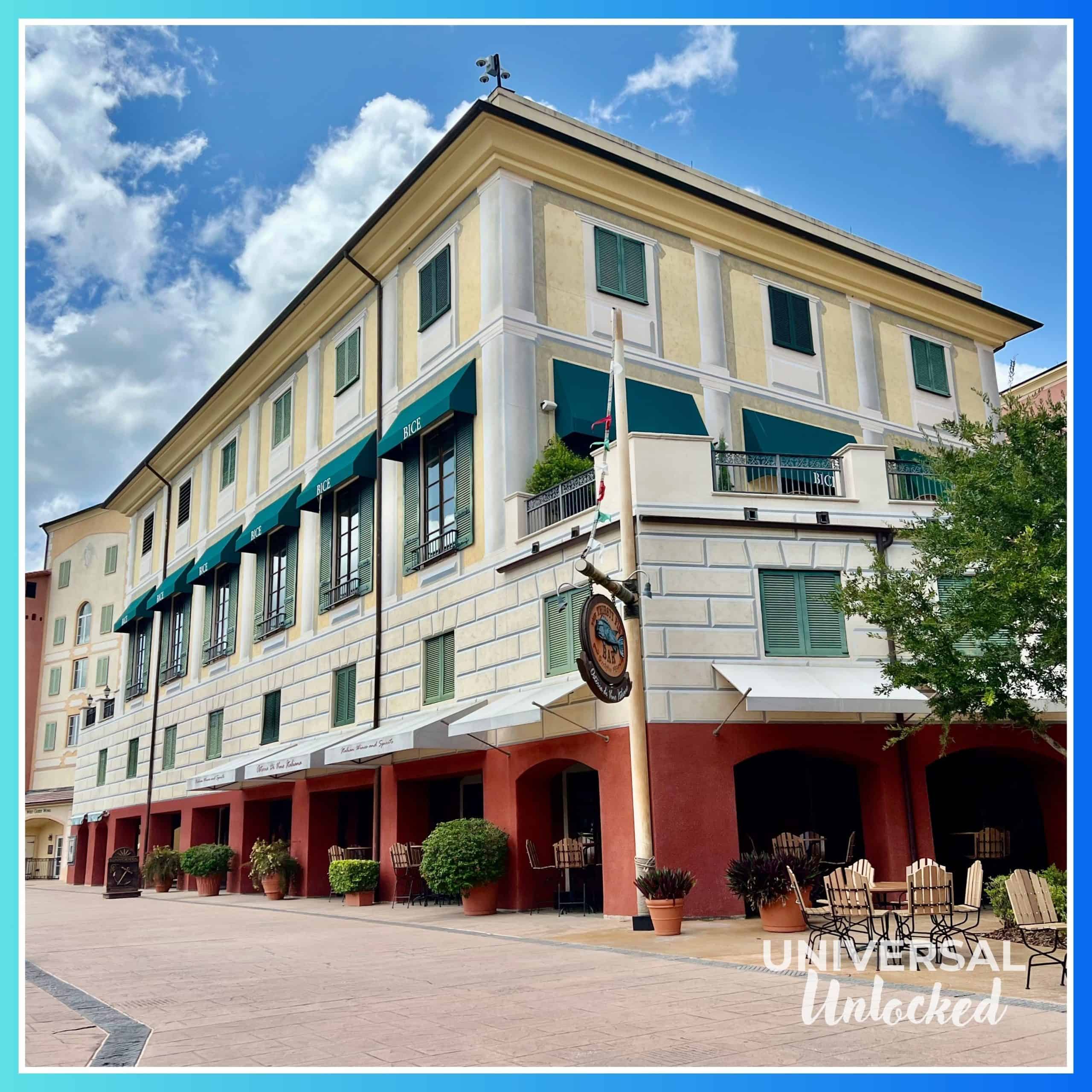 BICE Ristorante exterior on the Harbor Piazza at Loews Portofino Bay Hotel