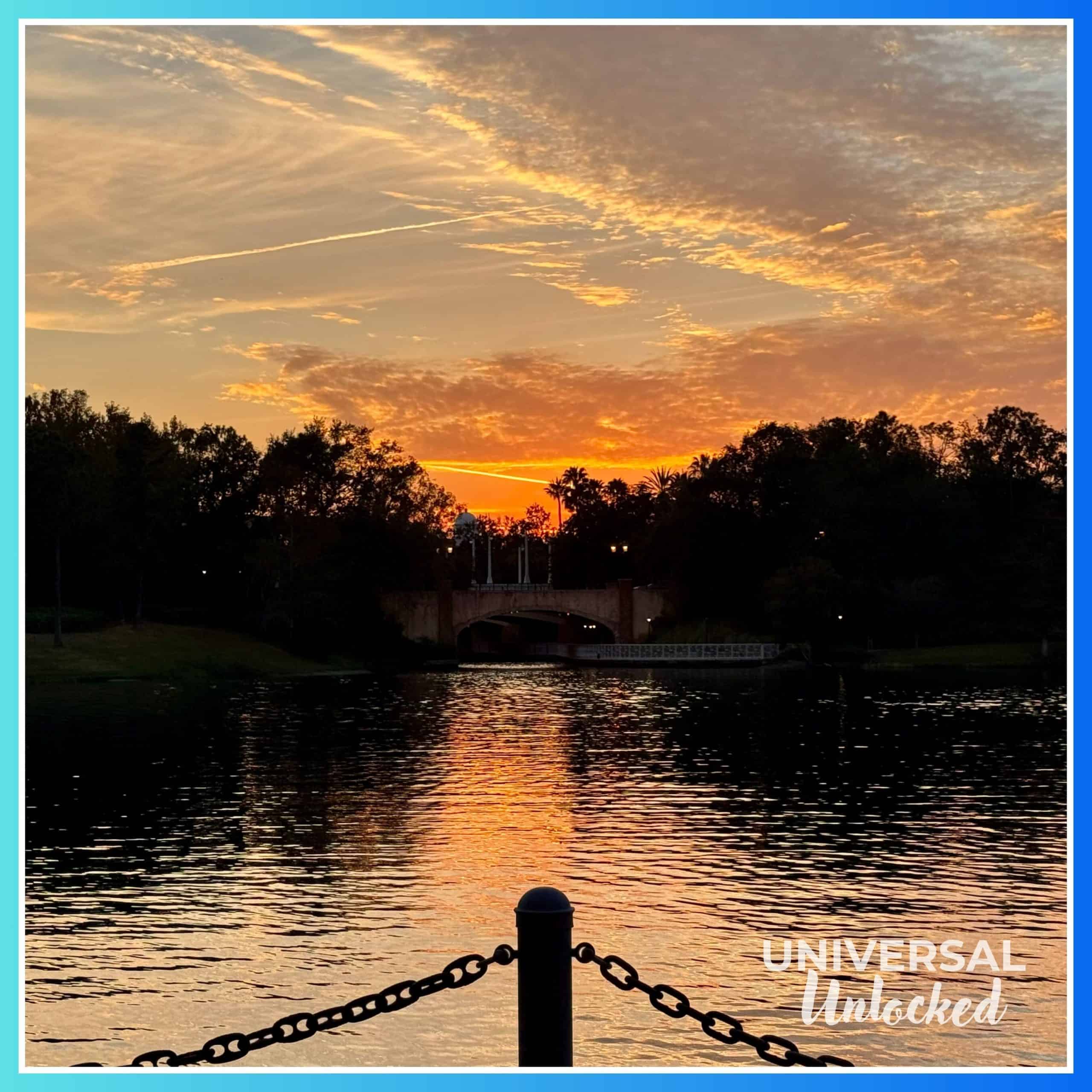 Sunset across the river at Loews Portofino Bay Hotel
