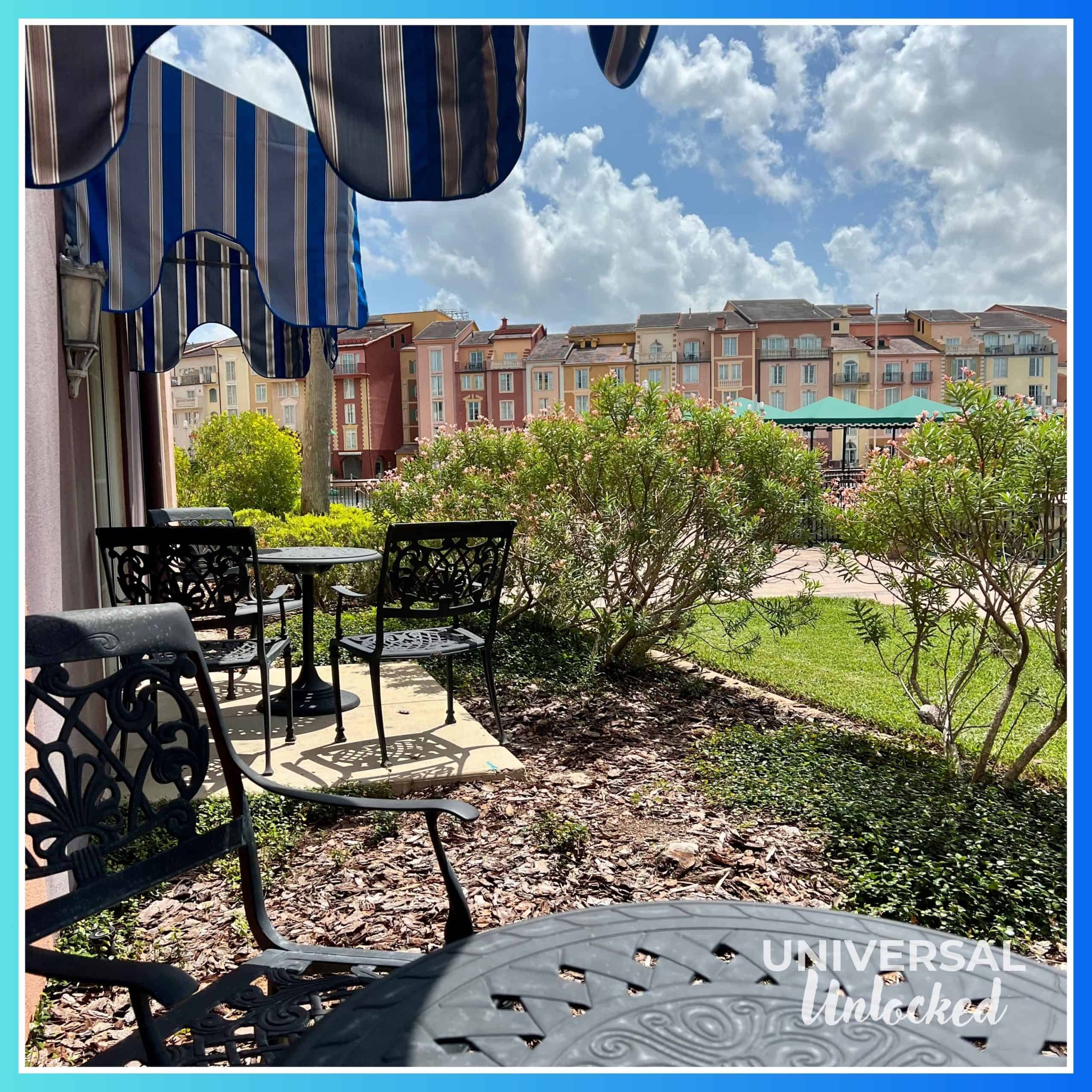 Patio bay view at Loews Portofino Bay Hotel