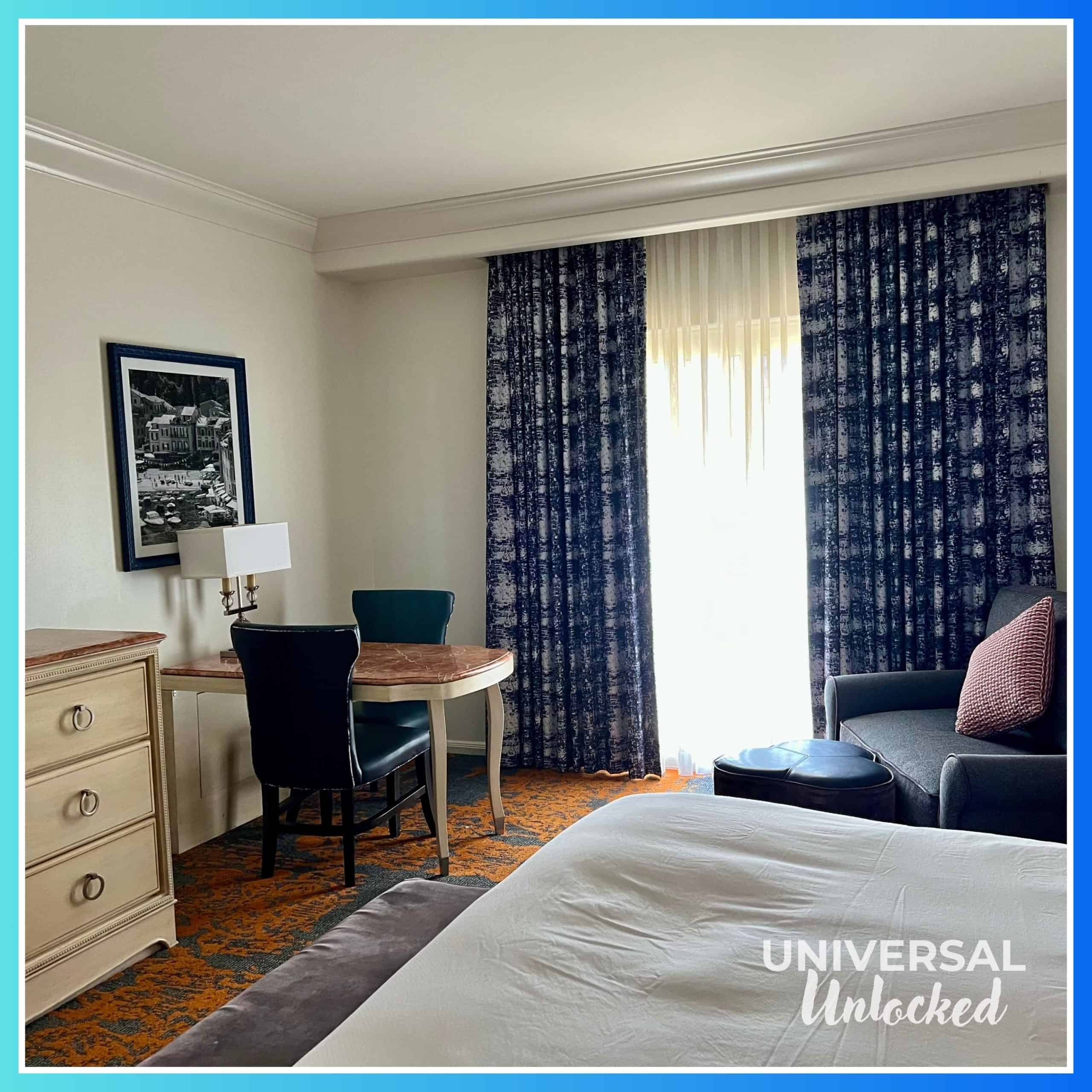 Inside a standard room at Portofino Bay Hotel