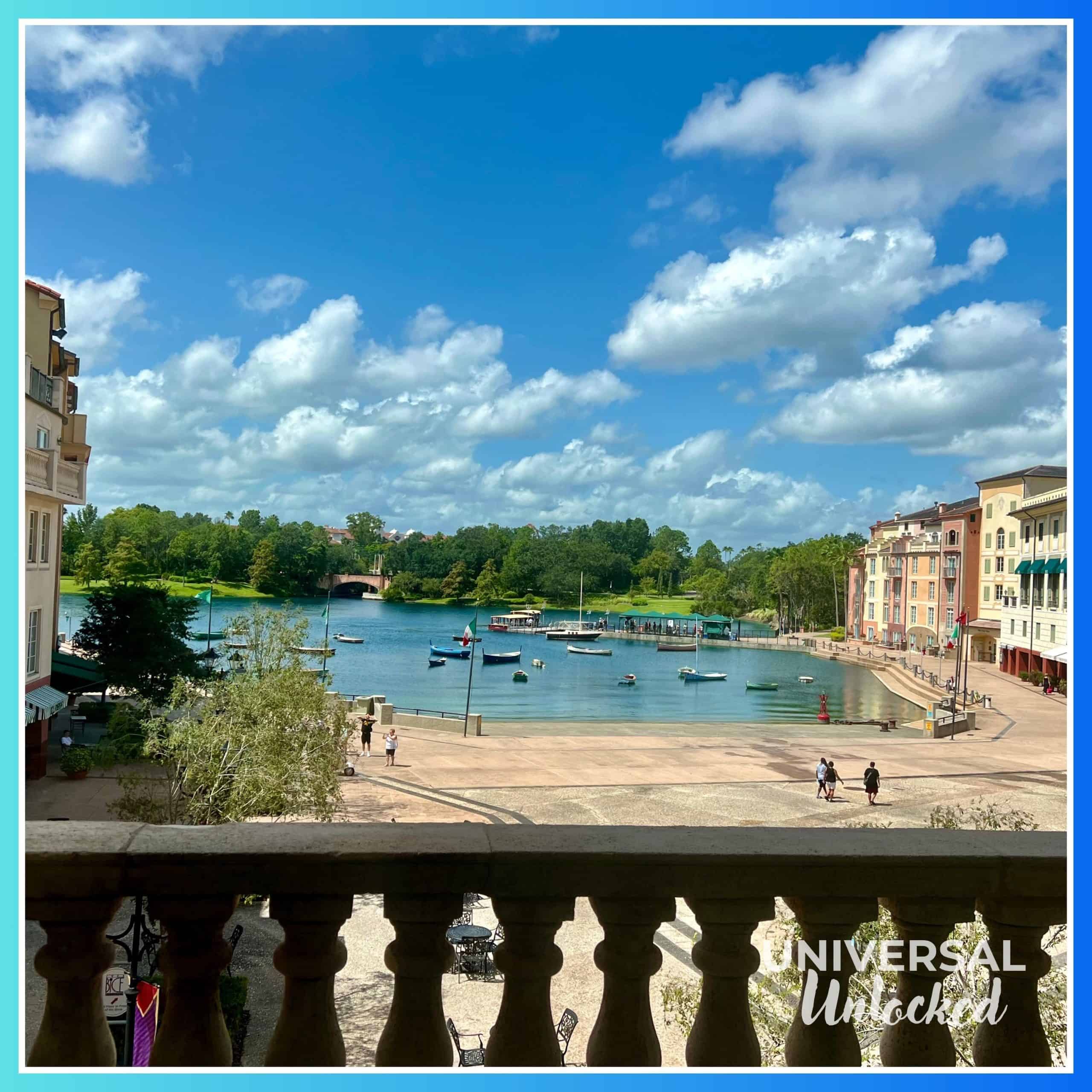 Lobby lounge view of the bay at Portofino Bay Hotel for the Universal Unlocked Loews Portofino Bay Hotel Review