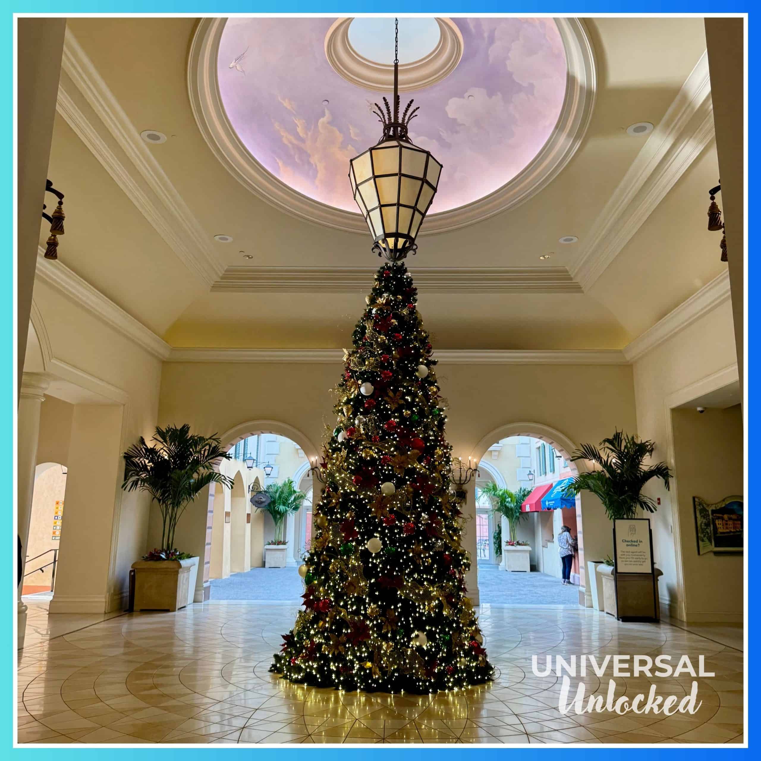 Holiday decor at Portofino Bay Hotel for the Universal Unlocked Loews Portofino Bay Hotel Review