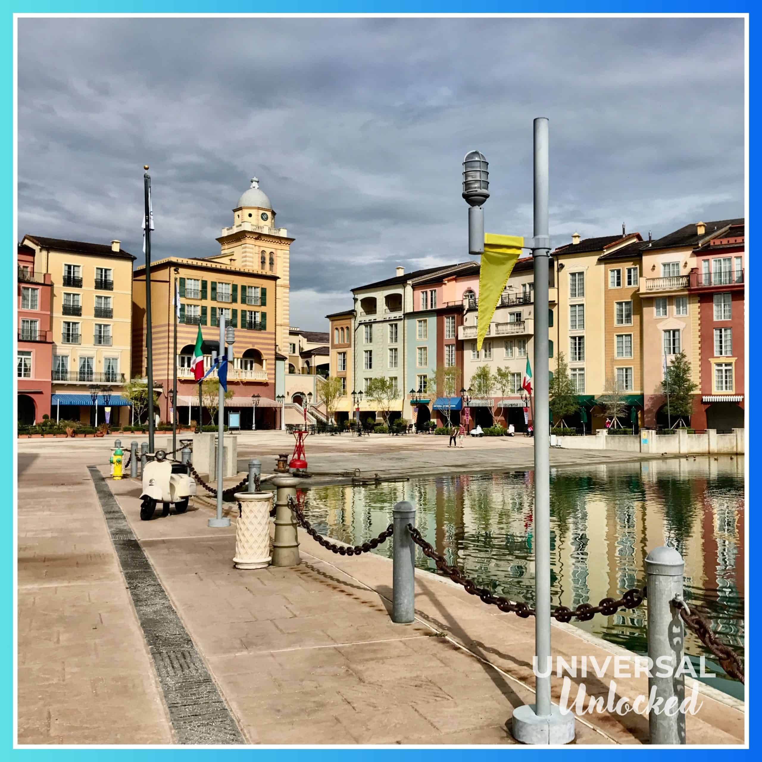 View of Portofino Bay from the west wing side of the Piazza Harbor