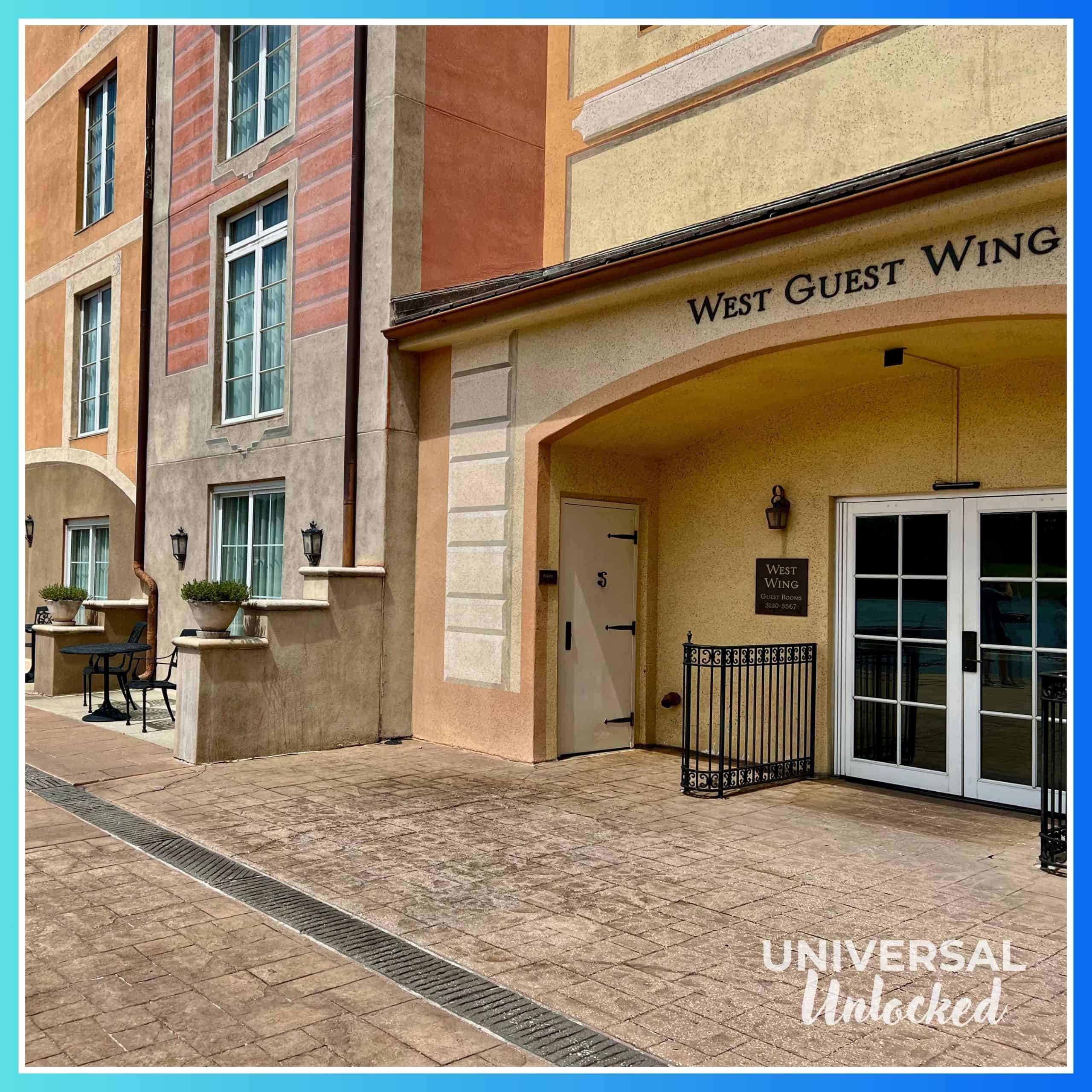 Entrance to the West Guest Wing at Portofino Bay Hotel