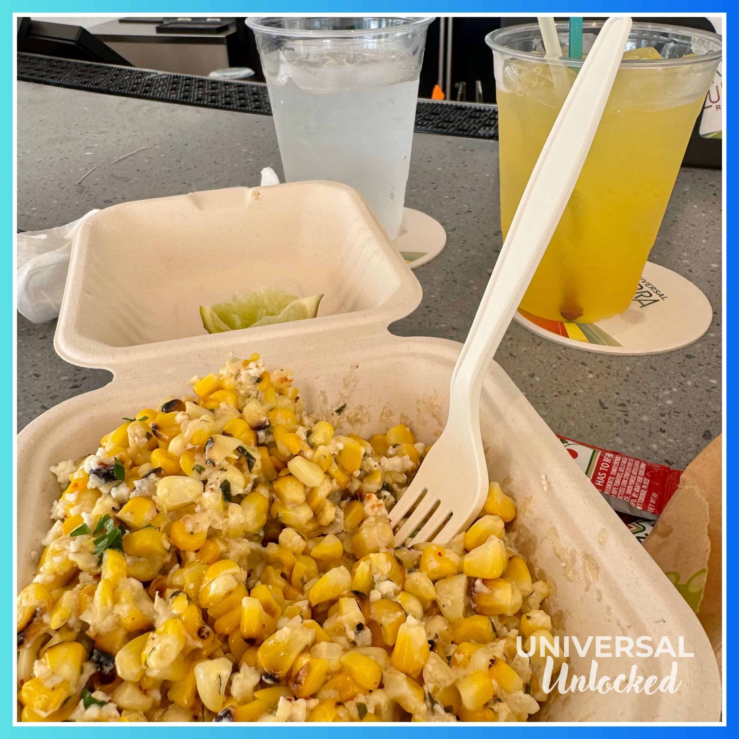 Elote from Omega Cafe at Terra Luna Resort on the new south campus near EPIC Universe