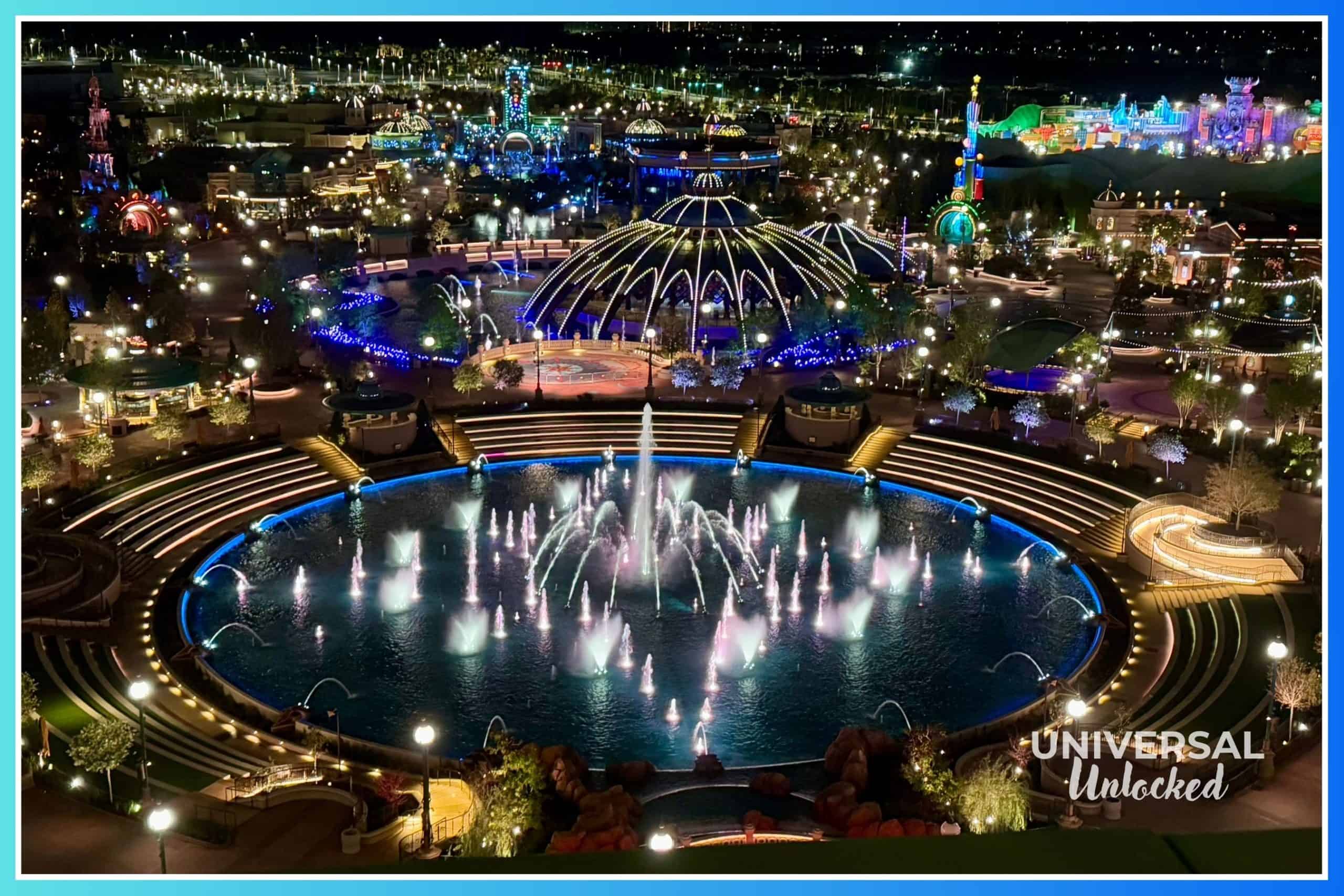 Amazing night views of EPIC Universe from Bar Helios at night