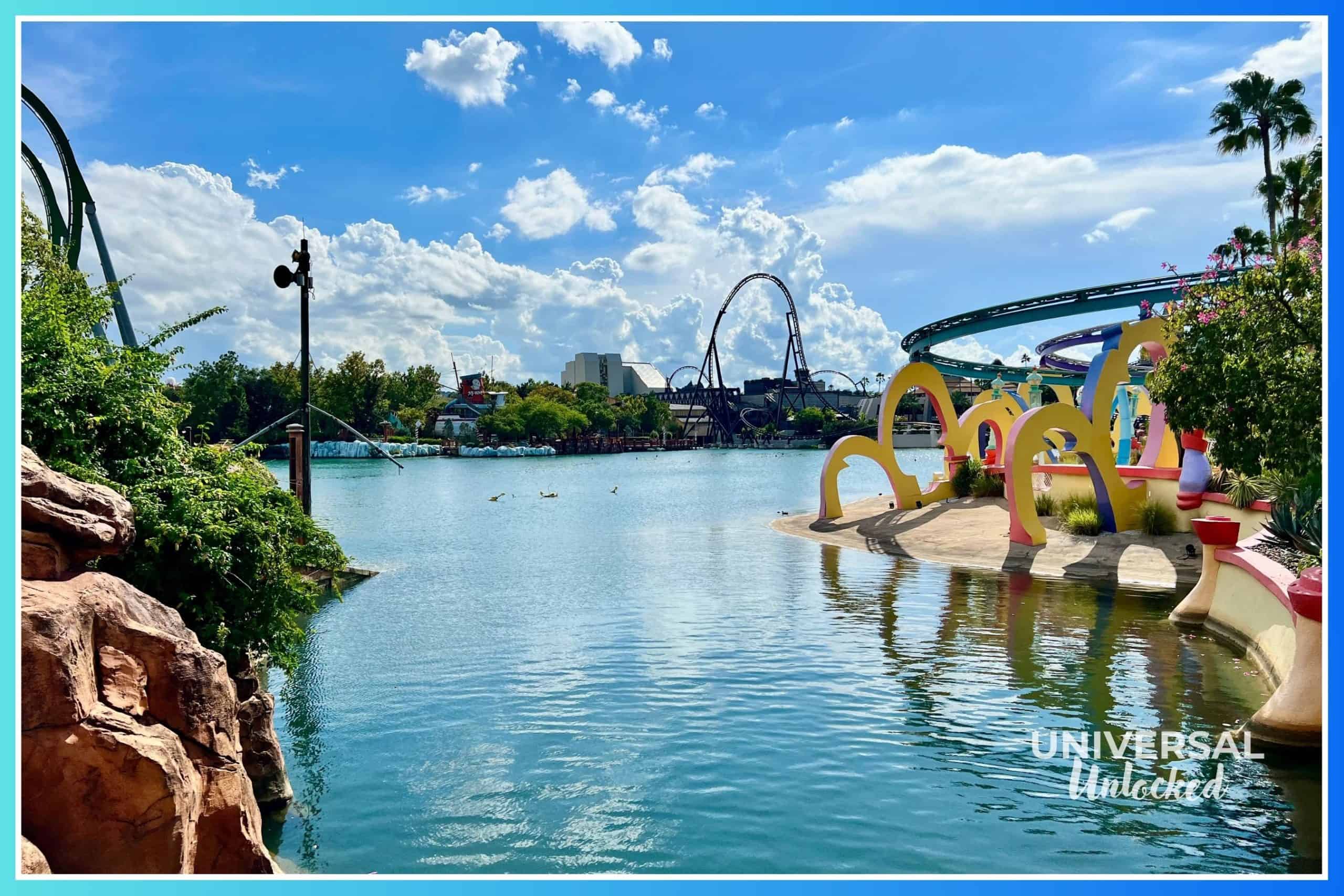 View across the lagoon at Islands of Adventure