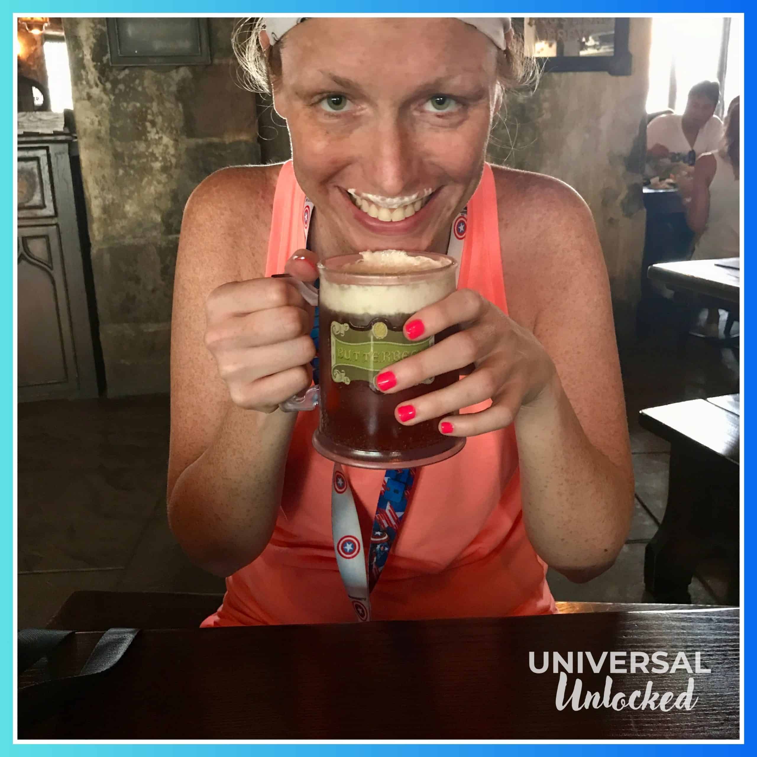 Laney enjoying butterbeer in the Hog’s Head™ in The Wizarding World of Harry Potter™ – Hogsmeade™ in Islands of Adventure