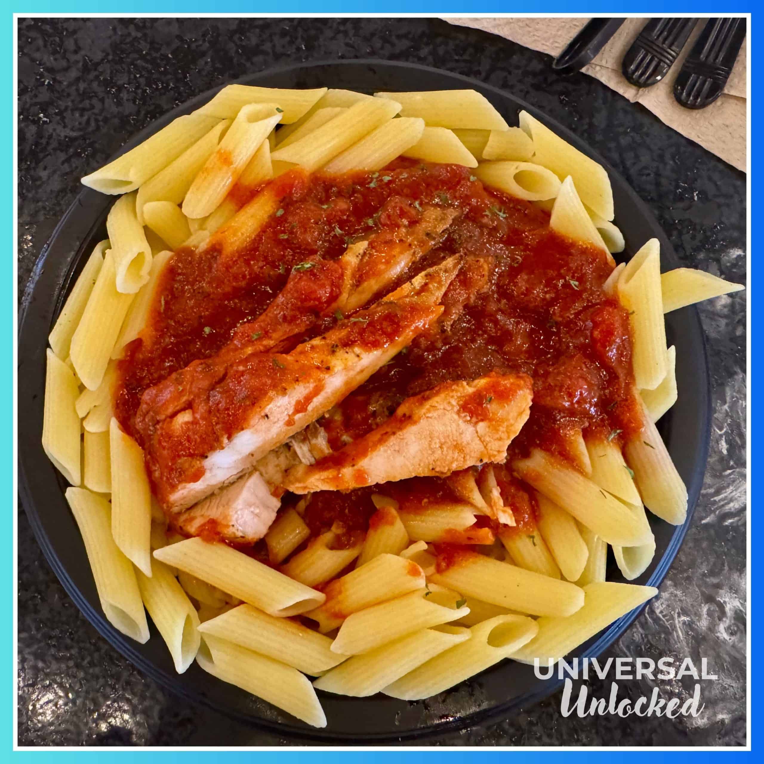 Sole gluten free option of chicken with pasta and marinara at Cafe4