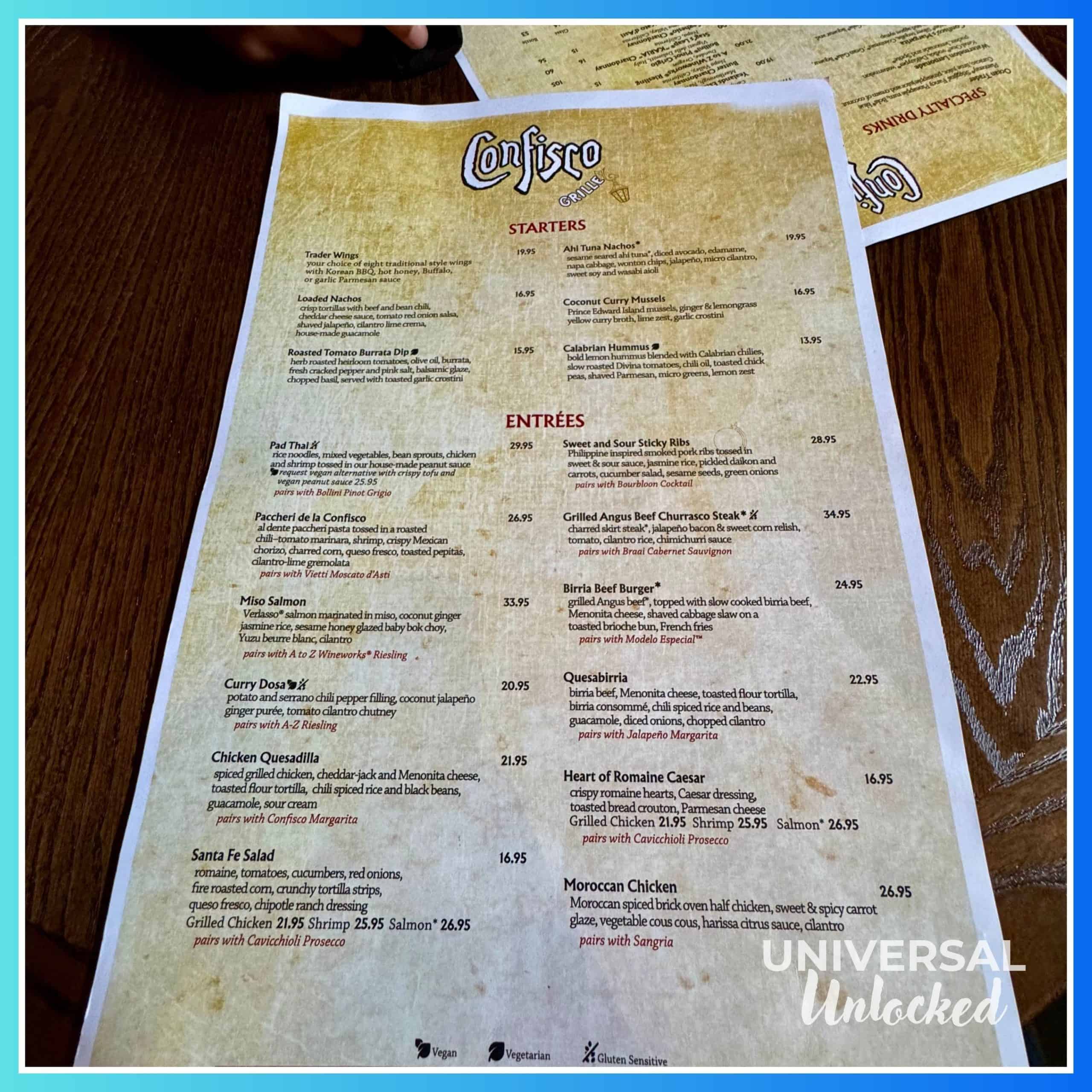Confisco Grille menu