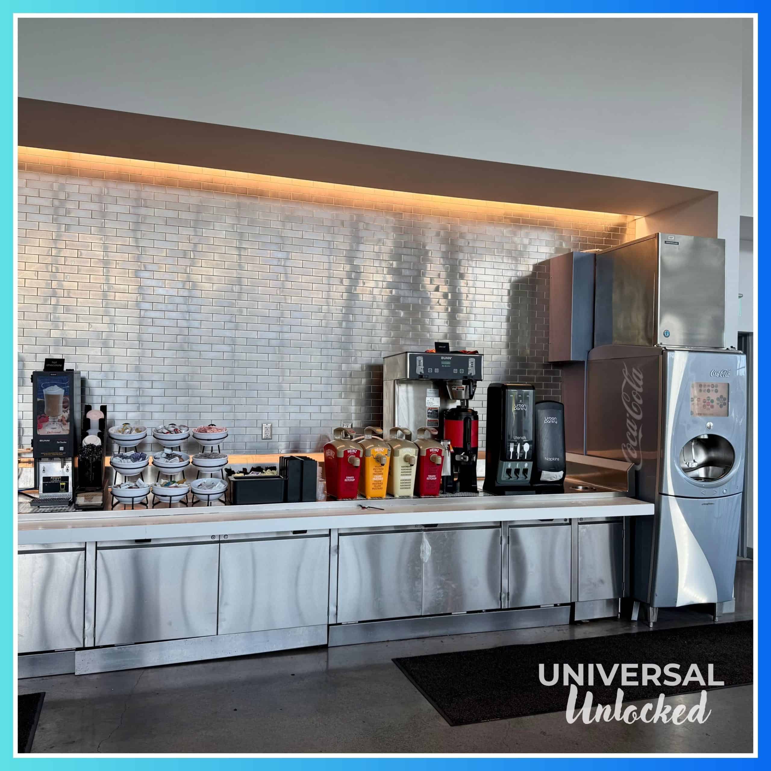 Coke Freestyle and condiment station at Urban Pantry