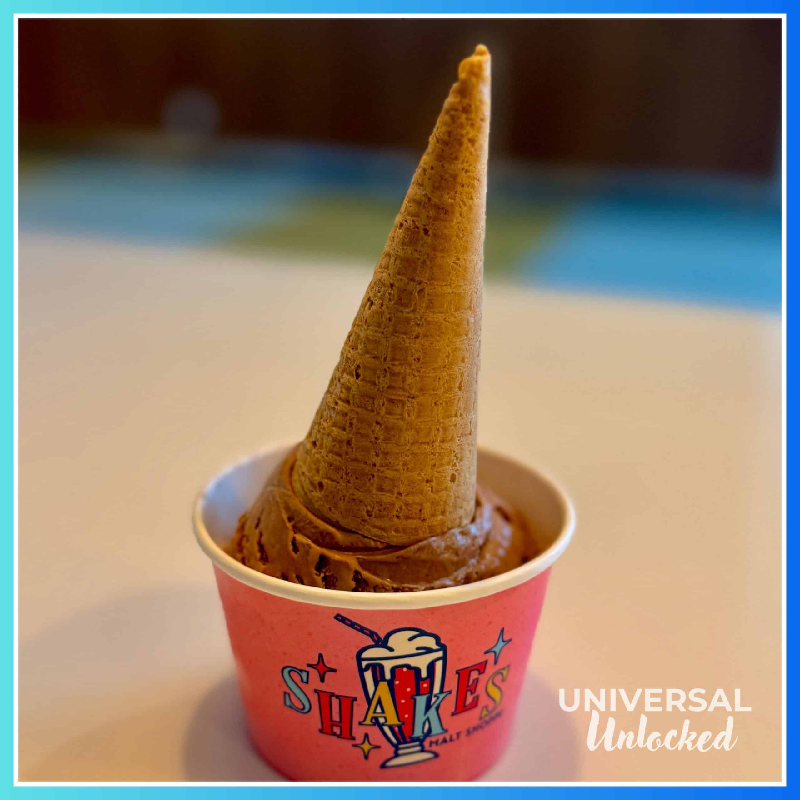 Gluten free sugar cone at Shakes Malt Shoppe at Cabana Bay Beach Resort