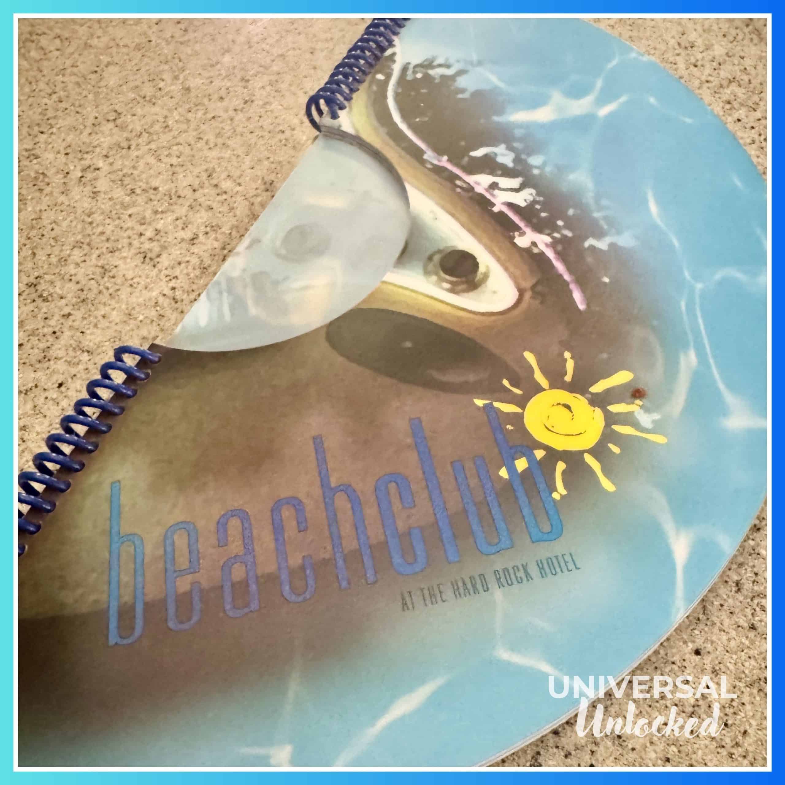 beachclub menu at the Hard Rock Hotel Orlando