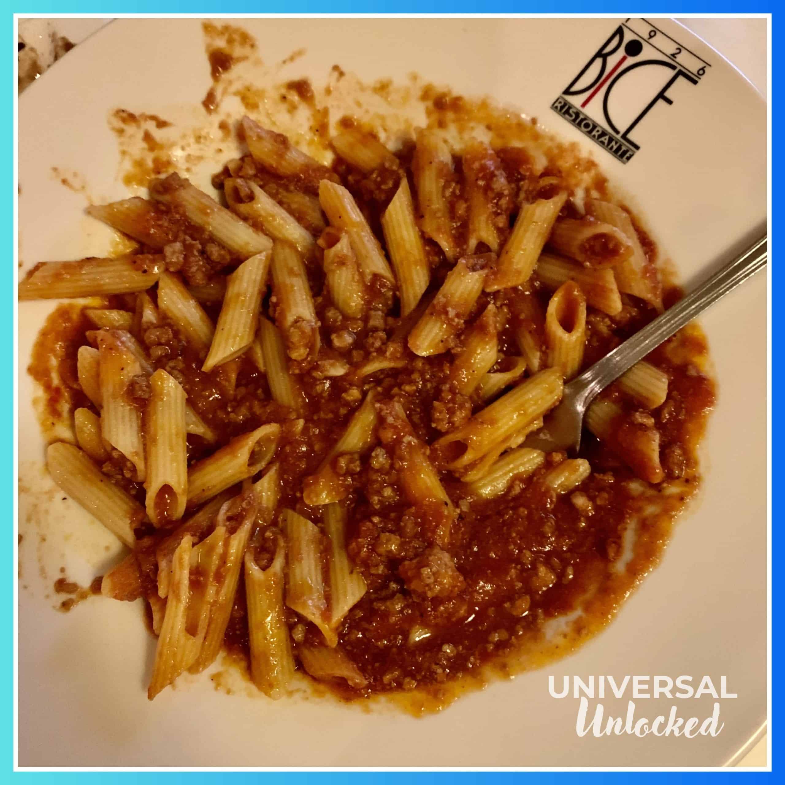 Gluten free penne bolognese at BICE