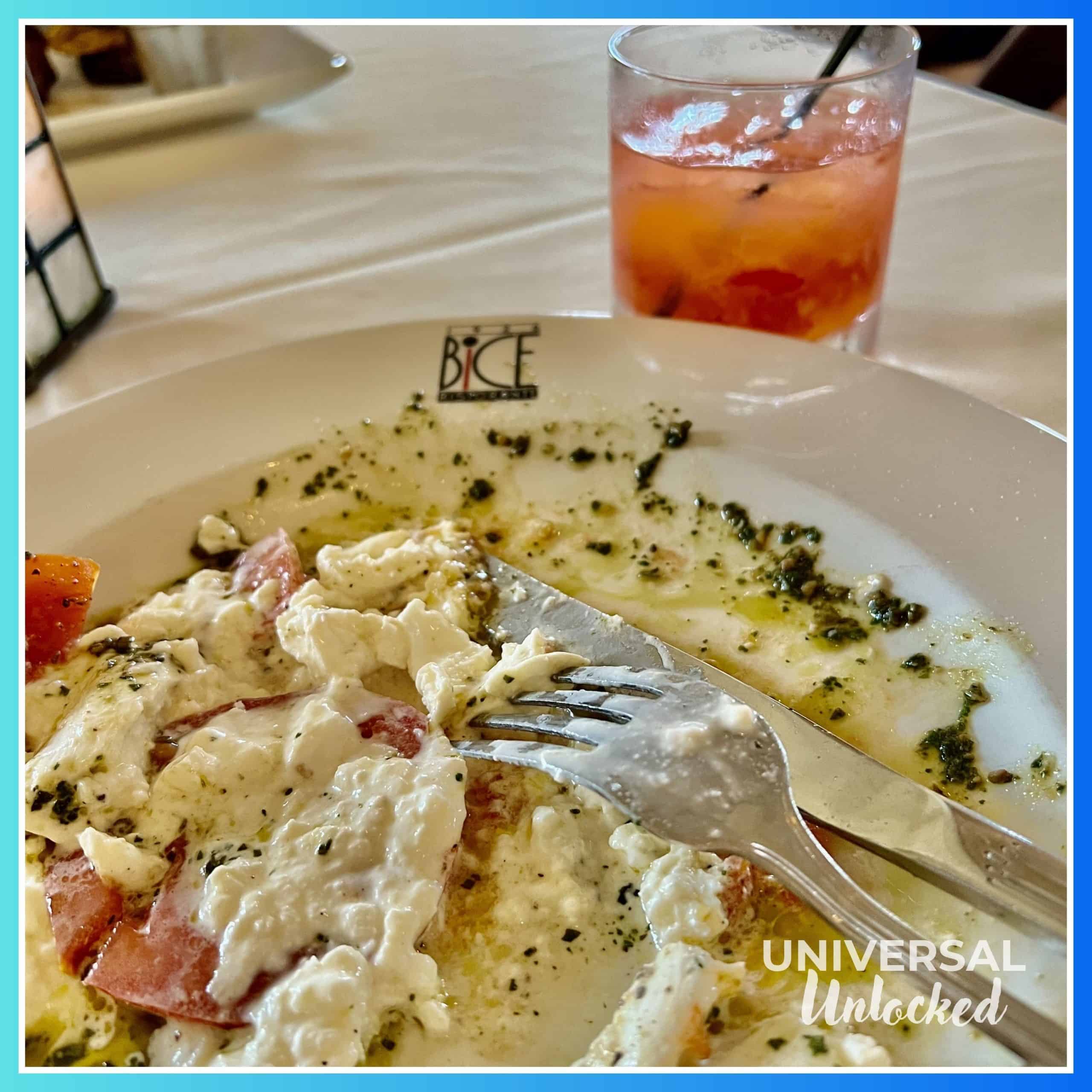 Gluten free burrata caprese salad at BICE