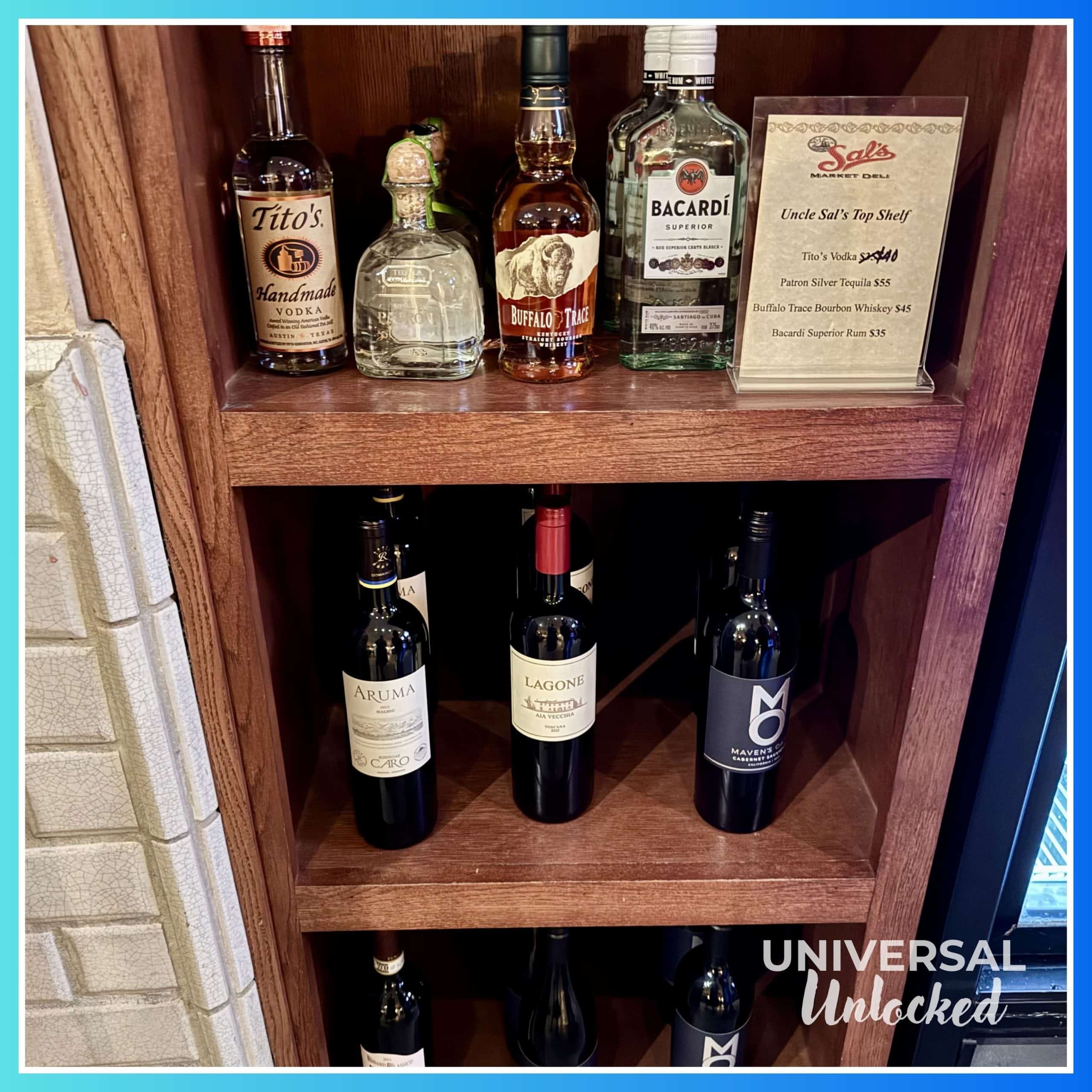 Wine and liquor selection at Sal's Market Deli