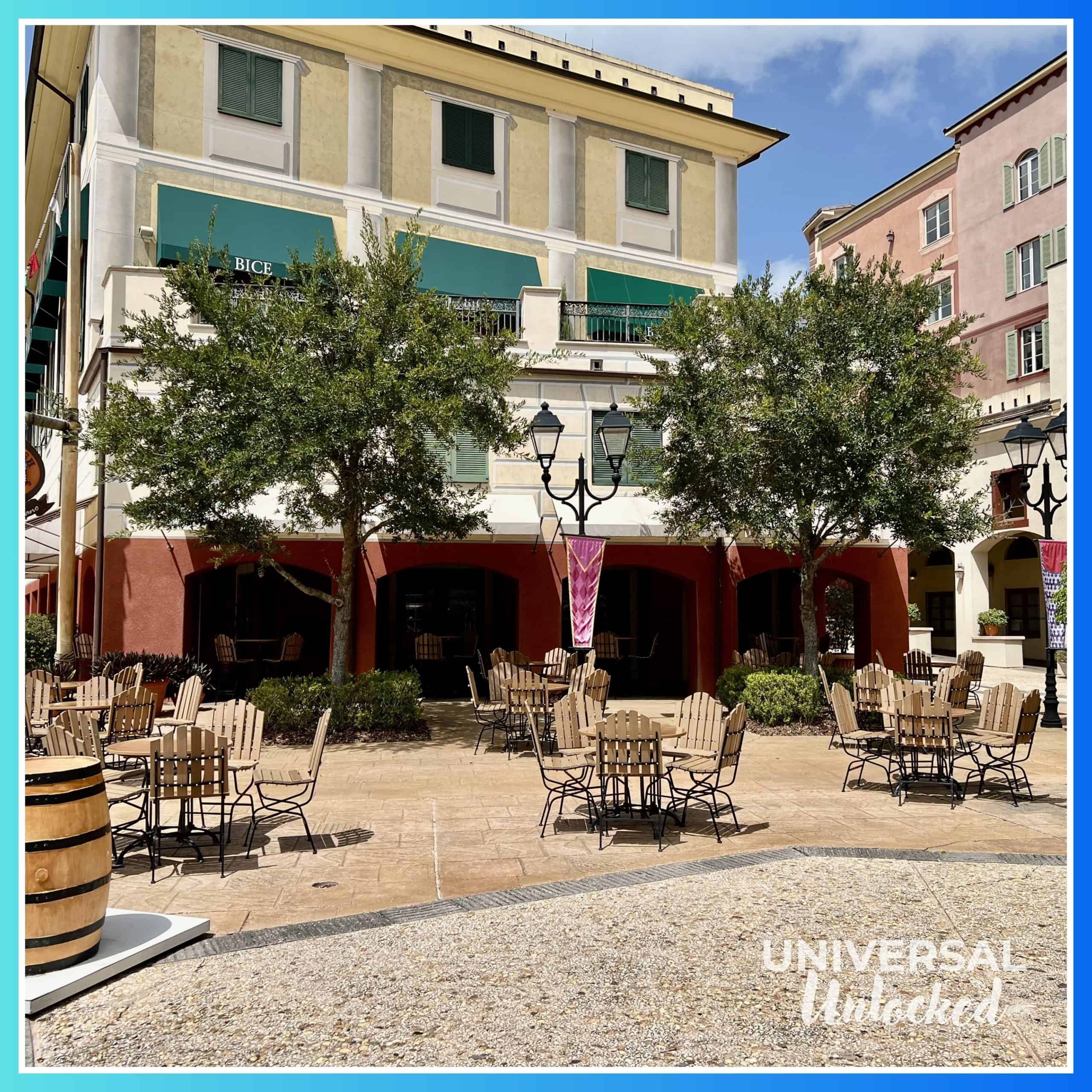 Outdoor patio tables at Thirsty Fish