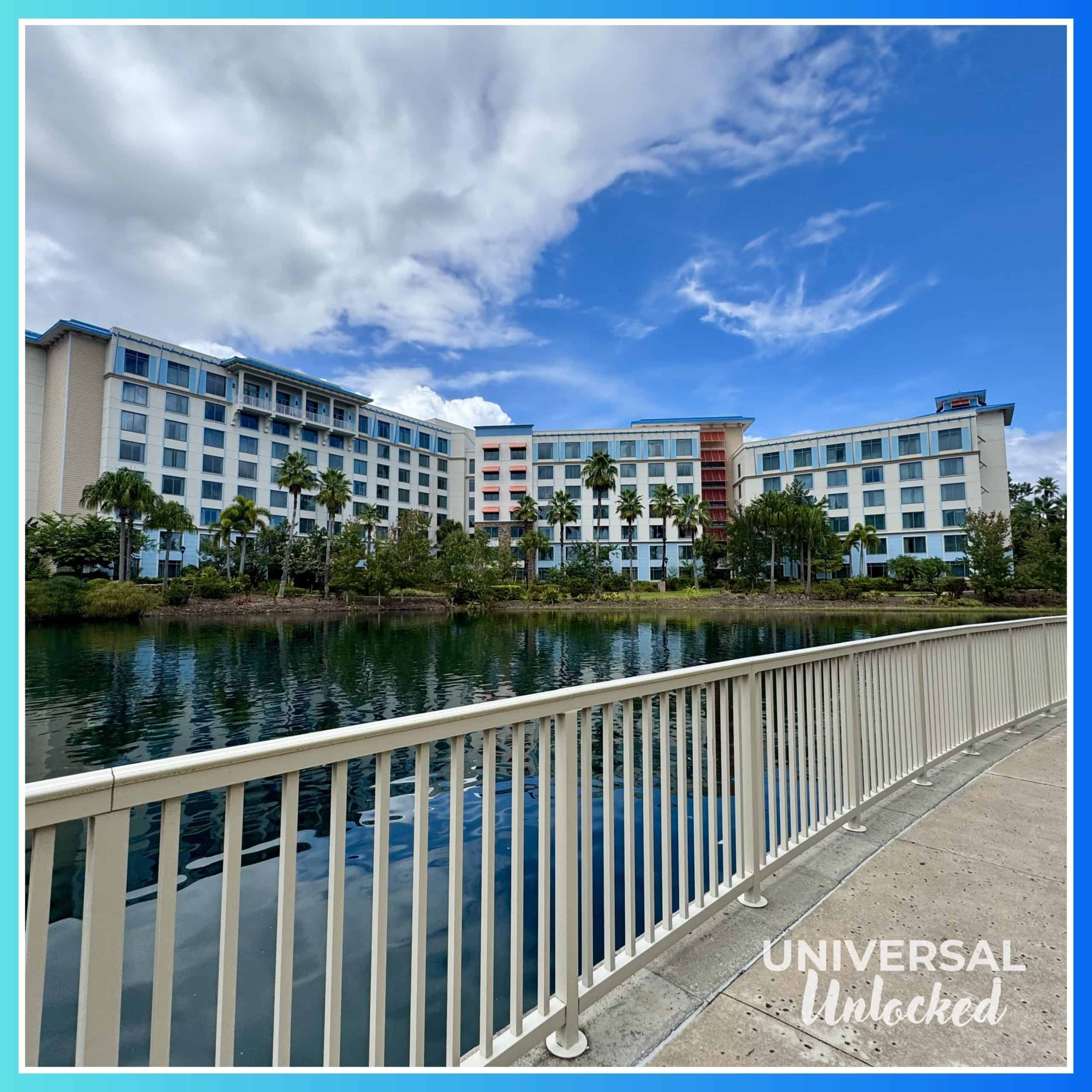 Universal Orlando river walking path from Sapphire Falls Resort, past Royal Pacific Resort, and ending at CityWalk Orlando
