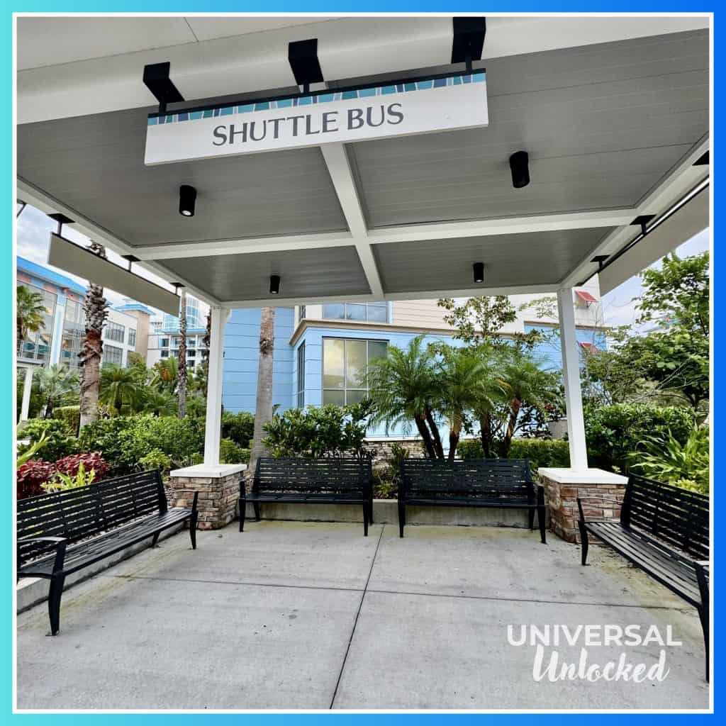 Shuttle bus pickup area at Sapphire Falls Resort
