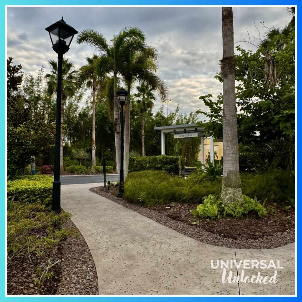Shuttle bus pickup area at Sapphire Falls Resort