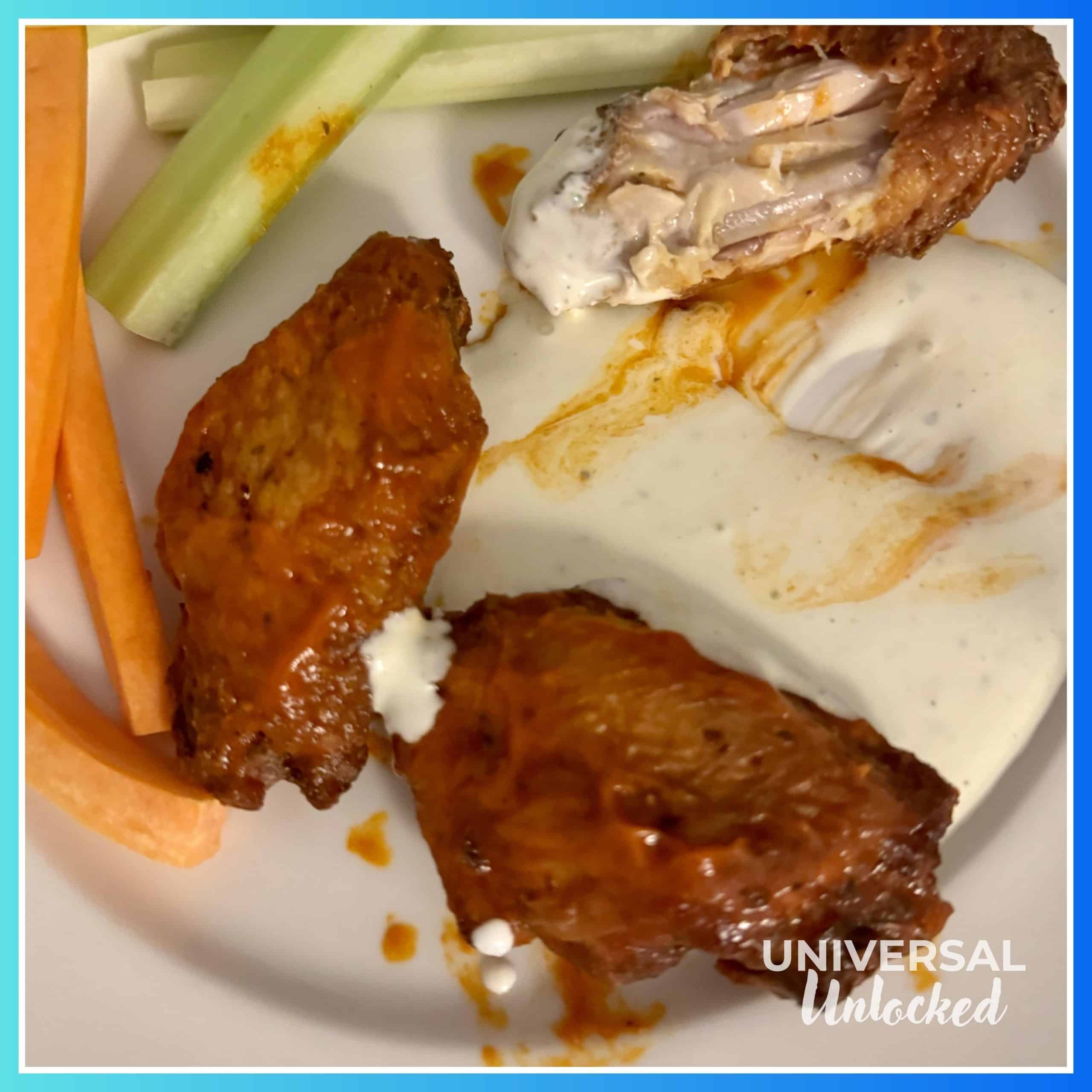 Wings from room service at Sapphire Falls Resort