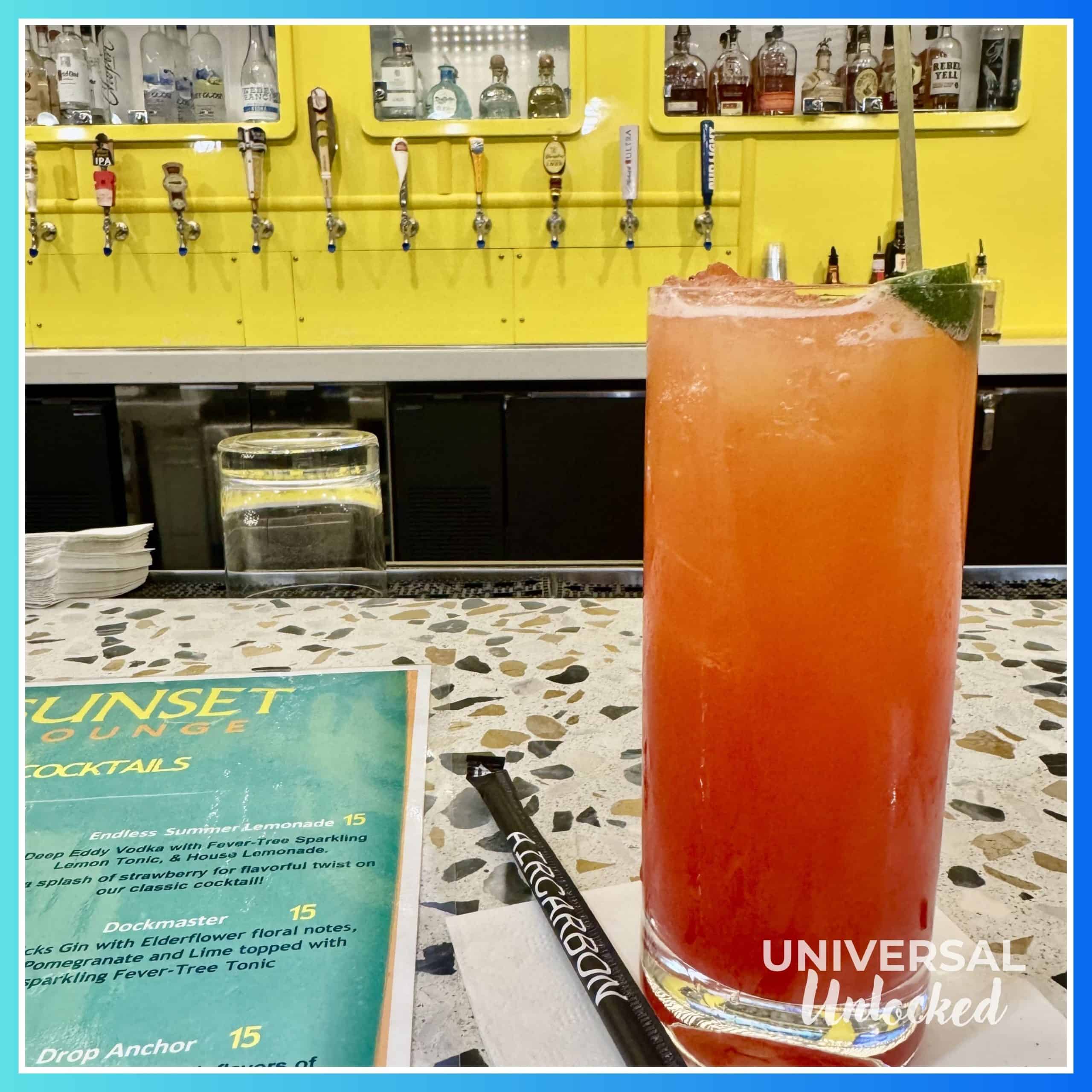 Cocktail at Sunset Lounge lobby bar at Dockside Inn and Suites