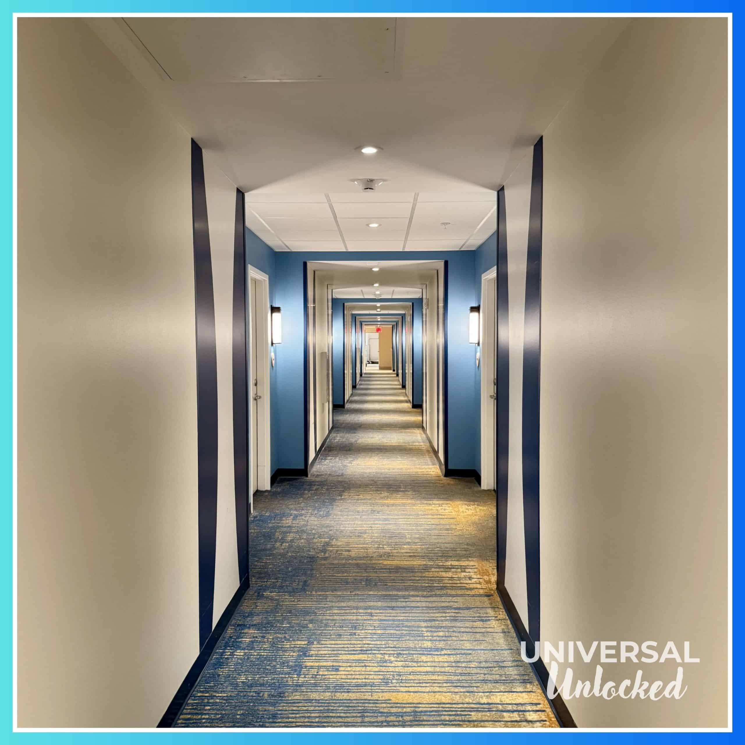 Hallway in a guest tower at Dockside Inn and Suites