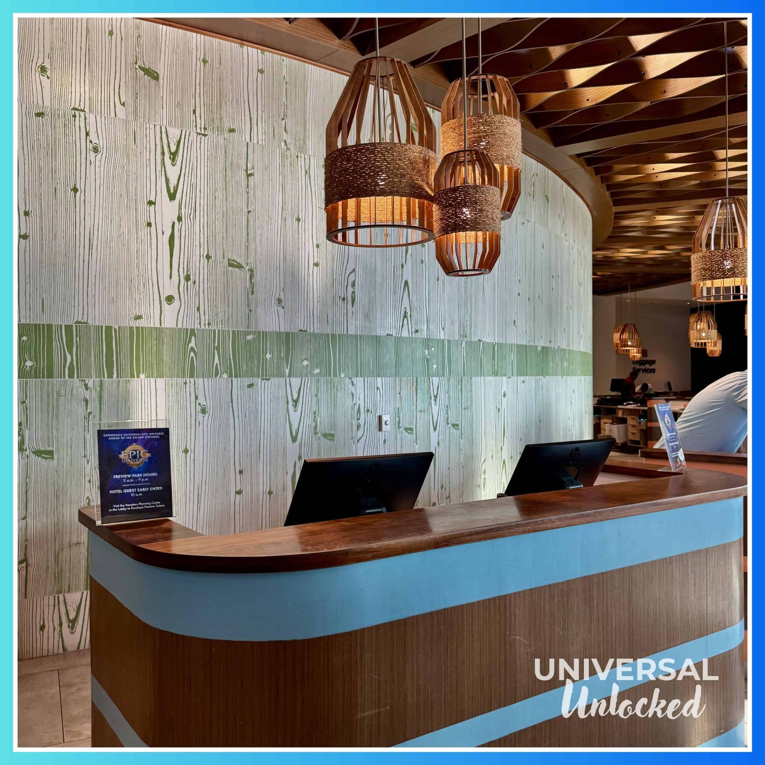 Check in desks in the main lobby of Dockside Inn and Suites