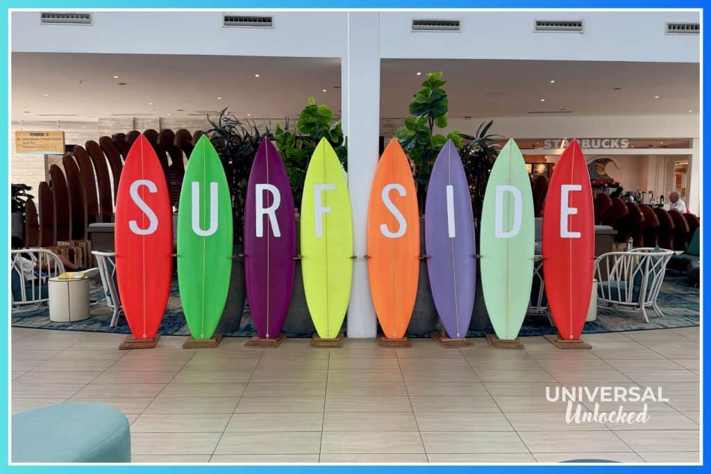 Iconic Surfside sign in the lobby of Surfside Inn and Suites